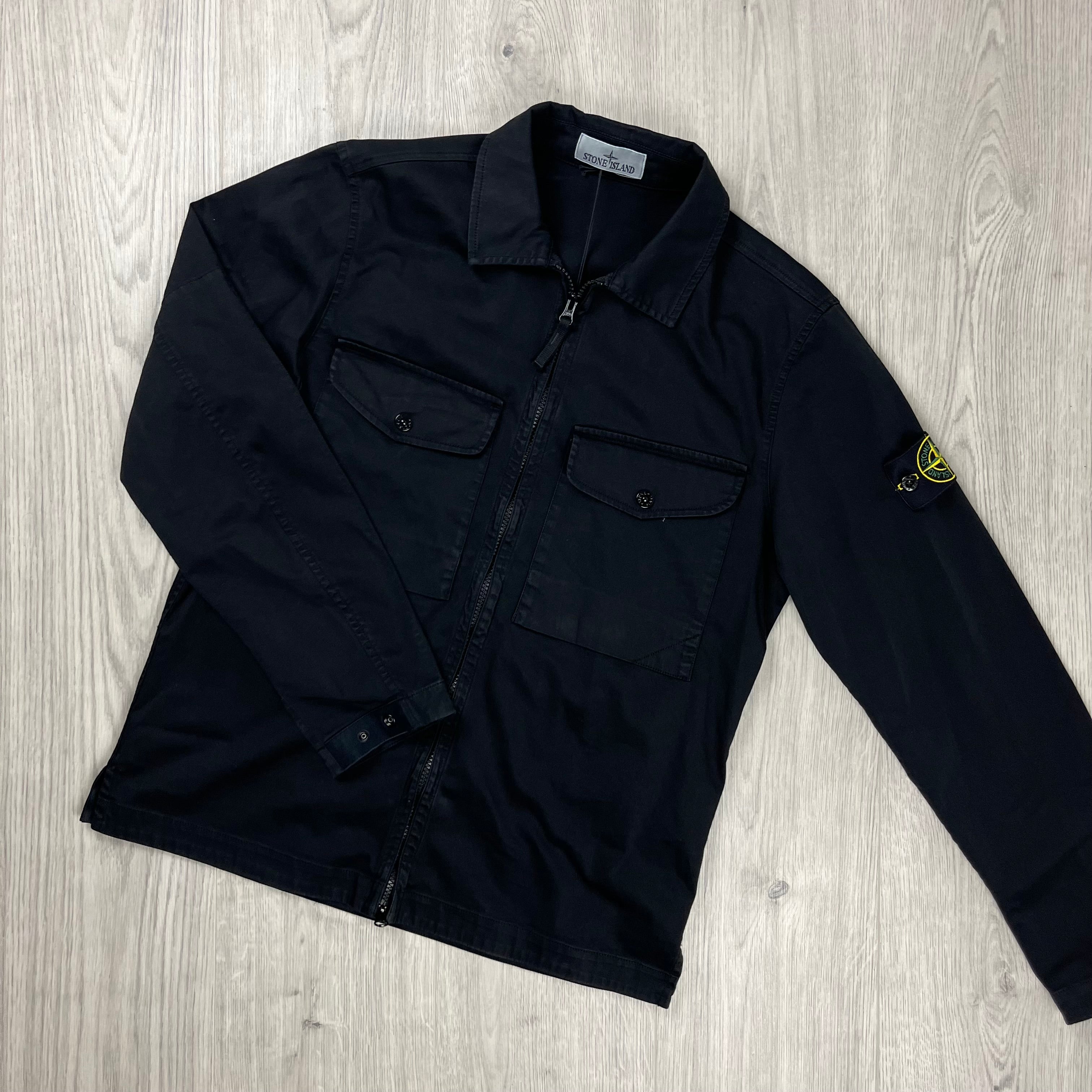 Stone Island Cotton Satin Overshirt in Black. On sale at Open Attire.