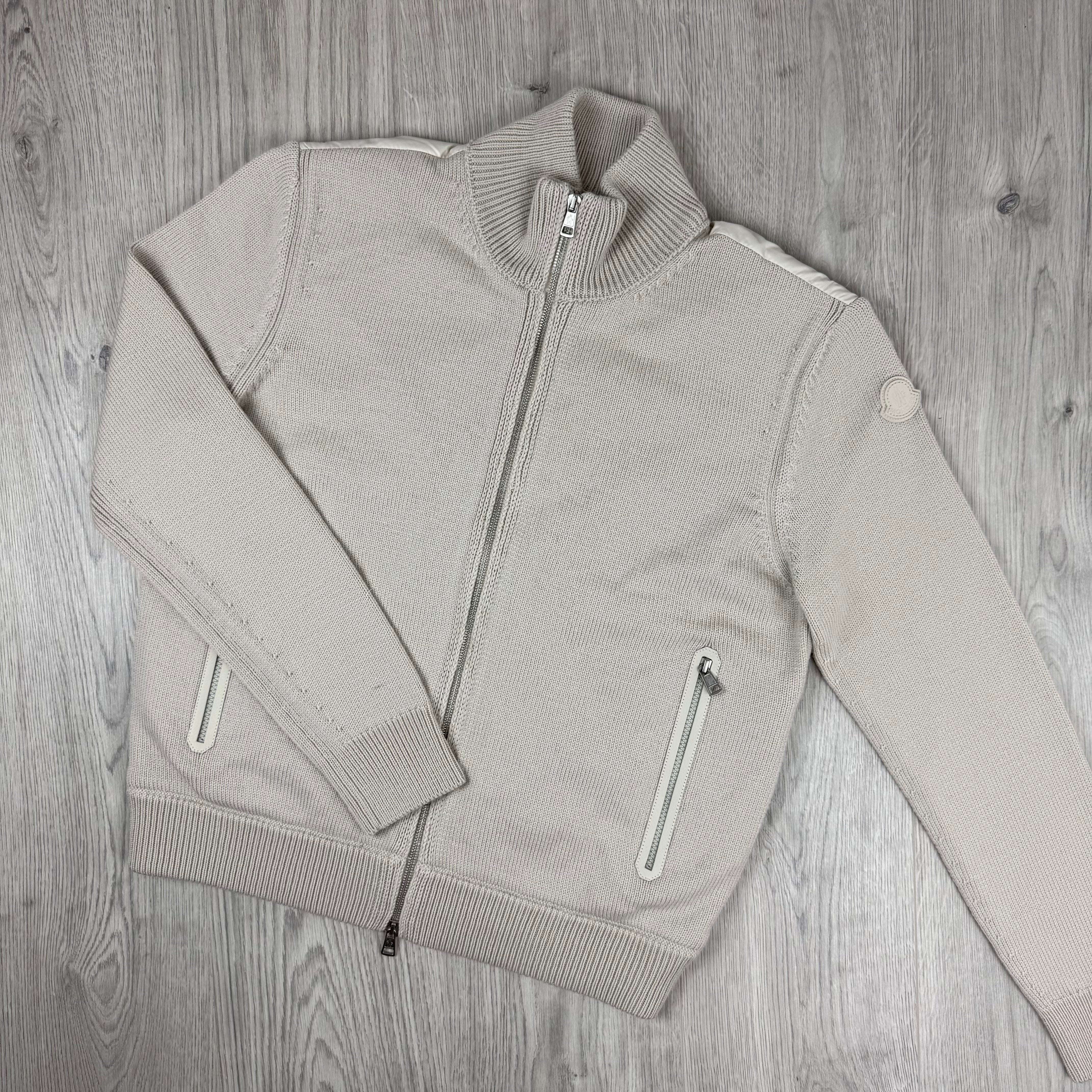 Men's Moncler Padded Cardigan in Light Beige. On sale at Open Attire.