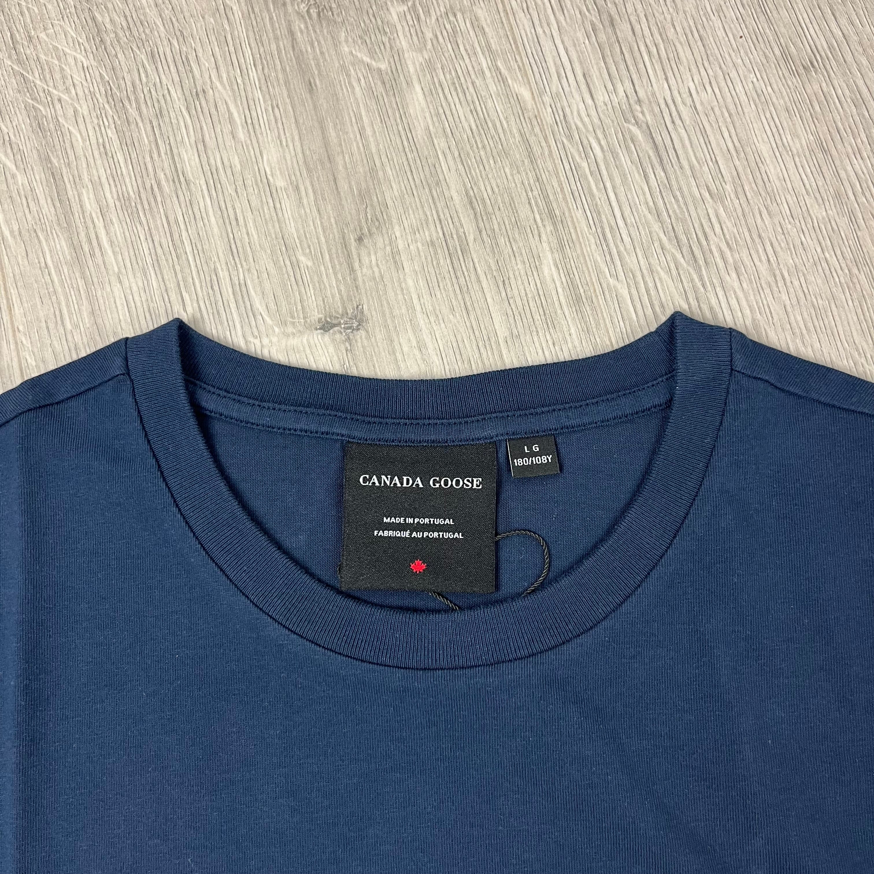 Canada Goose Emersen T-Shirt in Atlantic Navy. On sale at Open Attire.