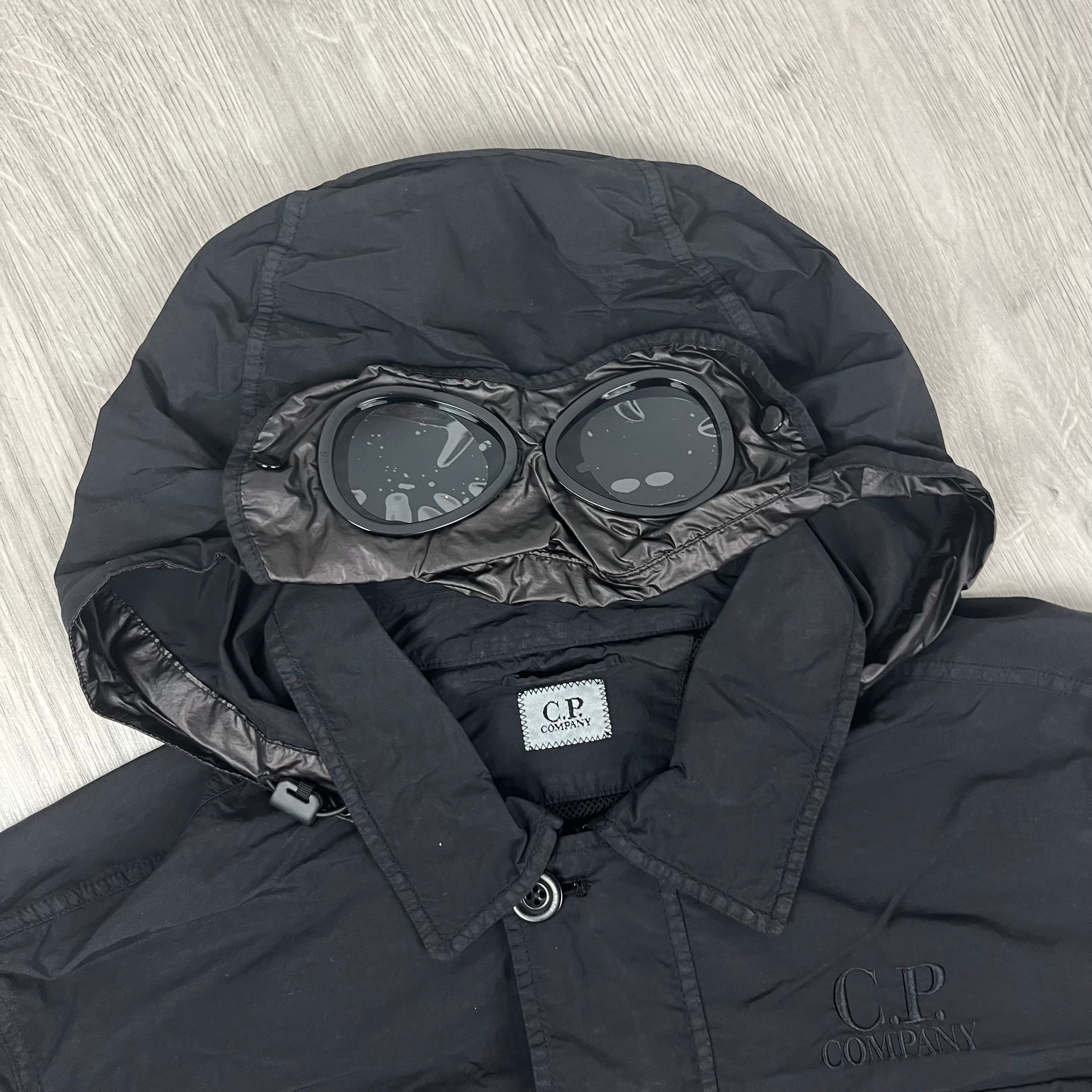 Men's CP Company Flatt Nylon Goggle Overshirt in Black. On sale at Open Attire.