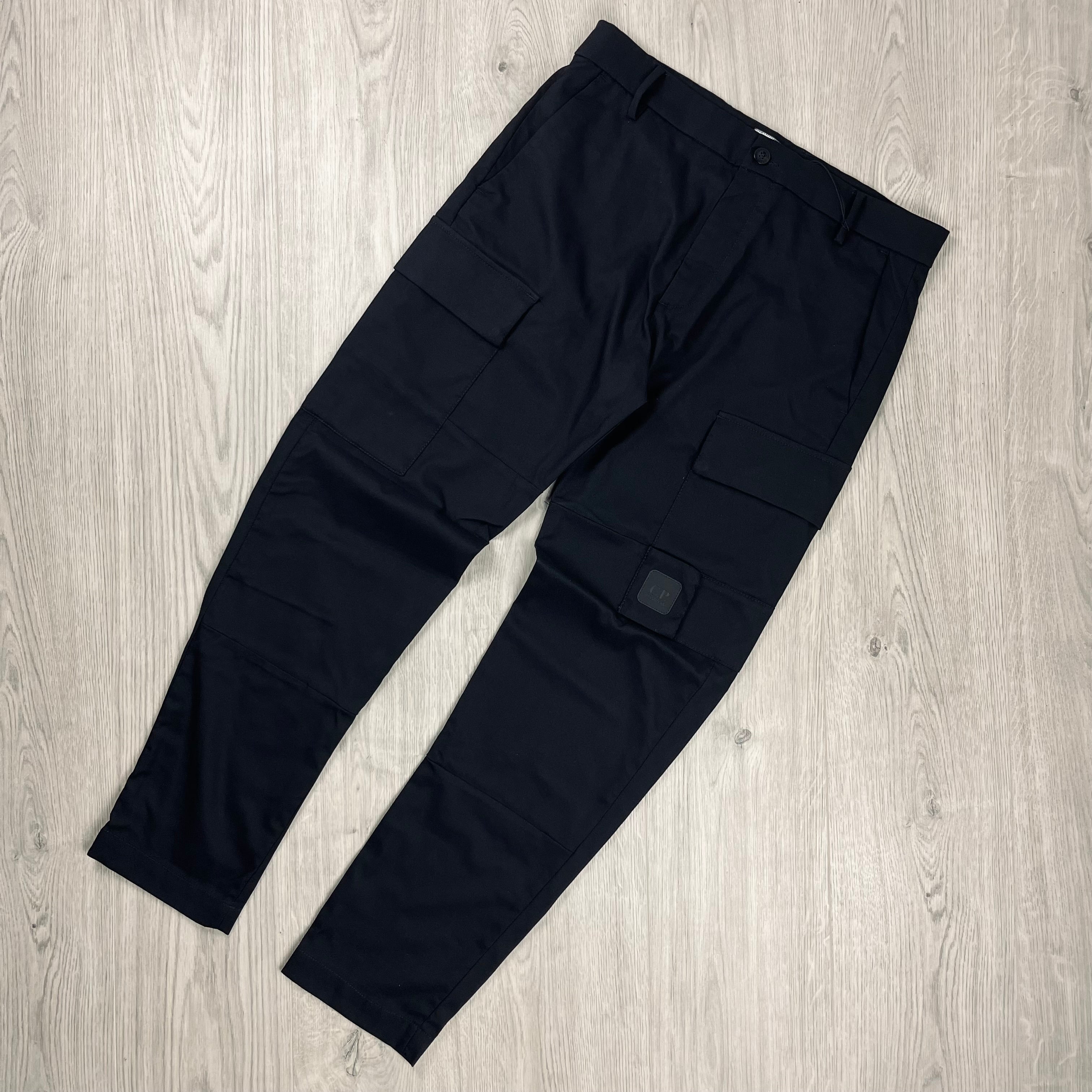 CP Company Metropolis Technical Panama Cargo Trousers in Black. On sale at Open Attire.