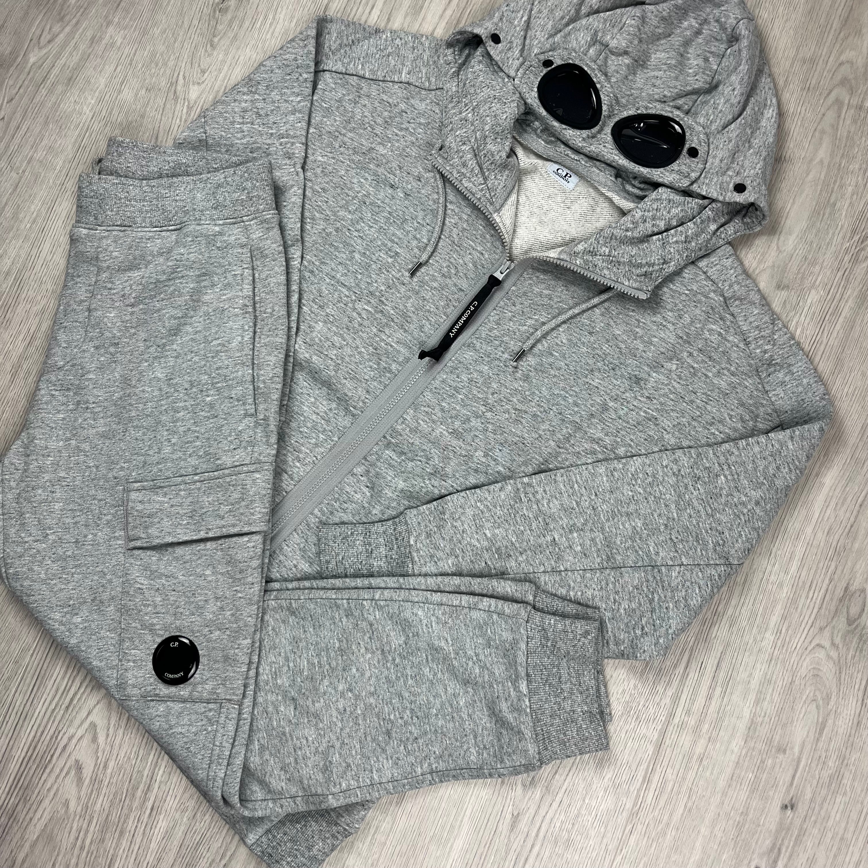 CP Company Diagonal Raised Fleece Tracksuit in Greystone Melange. On sale at Open Attire.