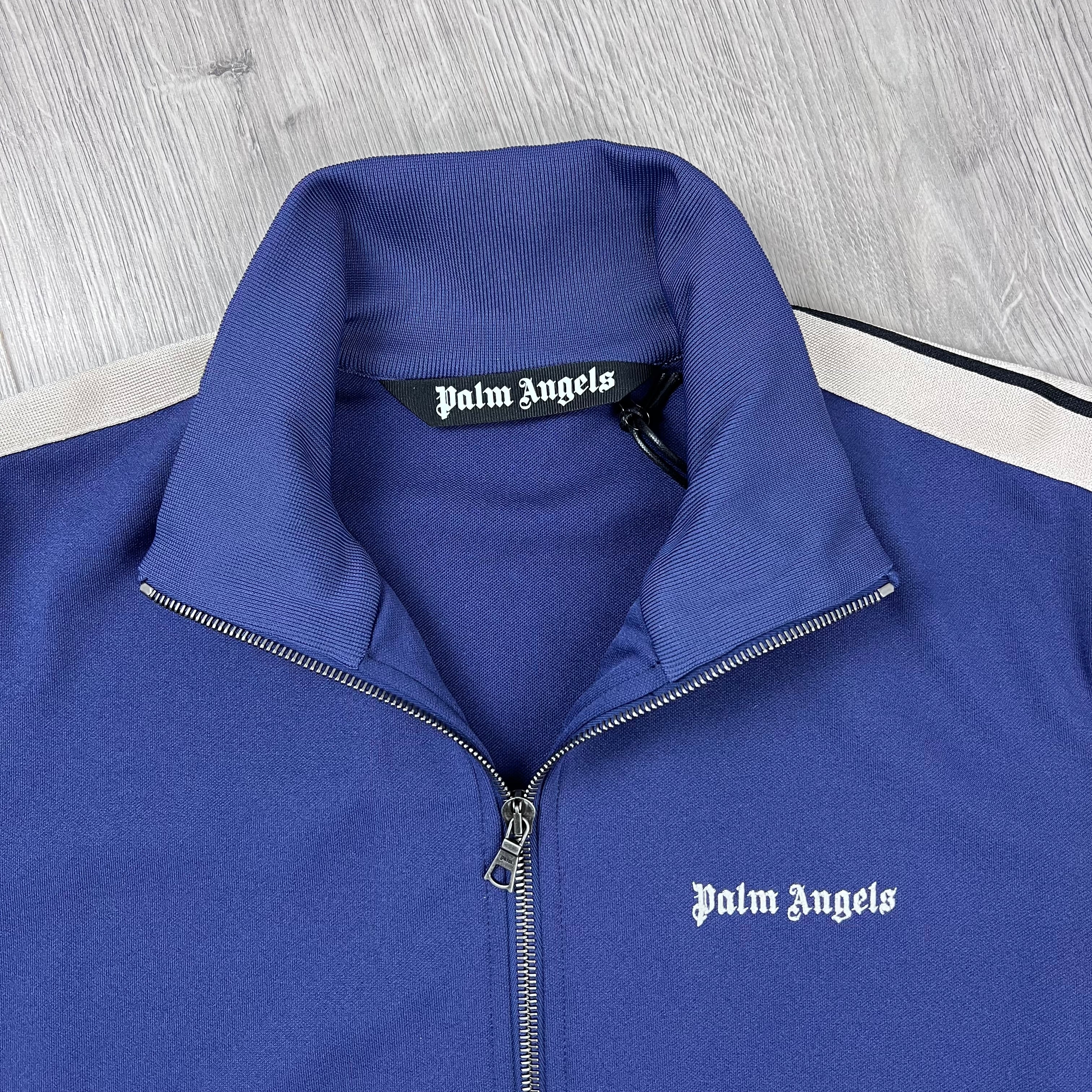 Palm Angels Embroidered Track Jacket in Navy Blue. On sale at Open Attire.