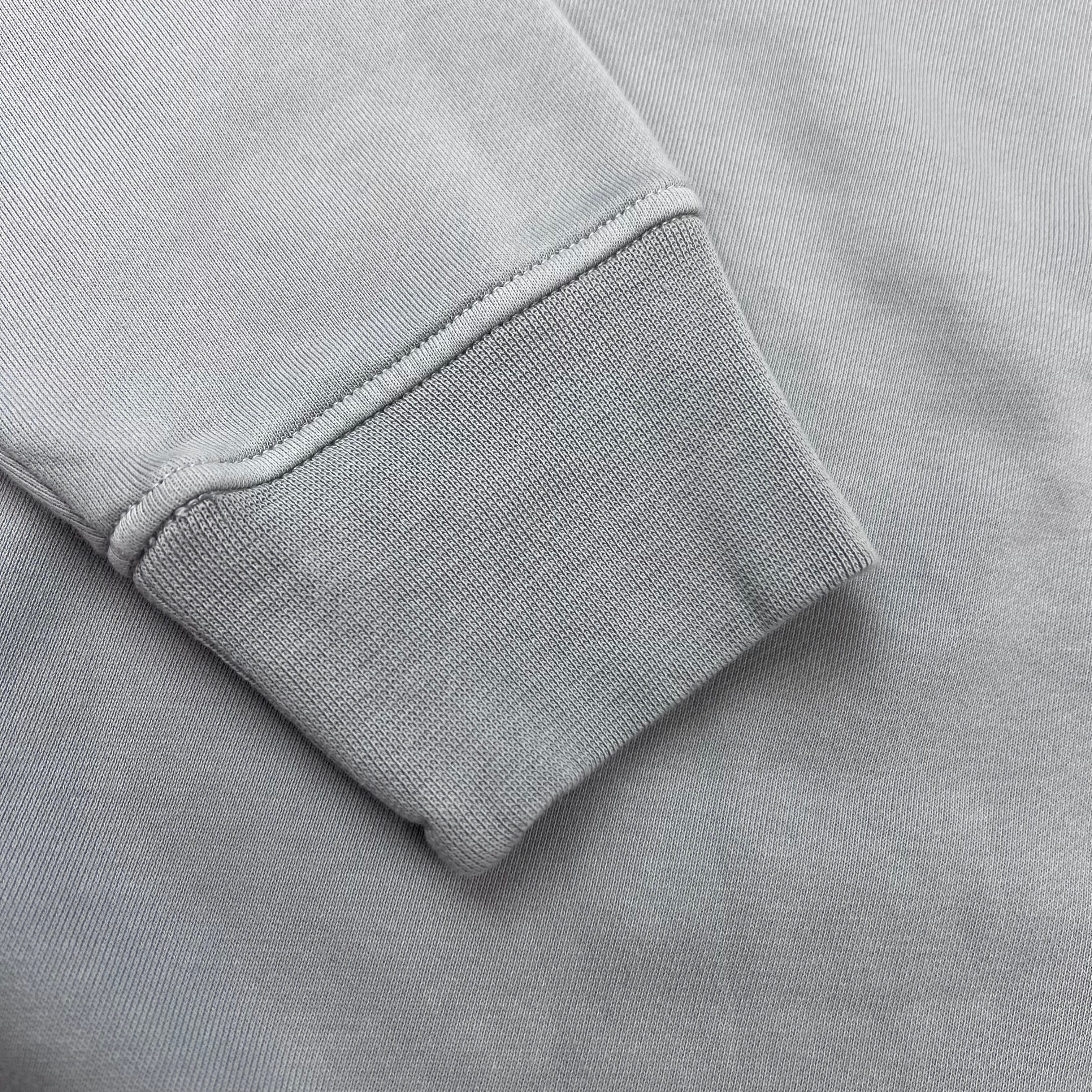 A close up view of the cuffs on a Stone Island Crewneck Sweatshirt in Ash Grey.