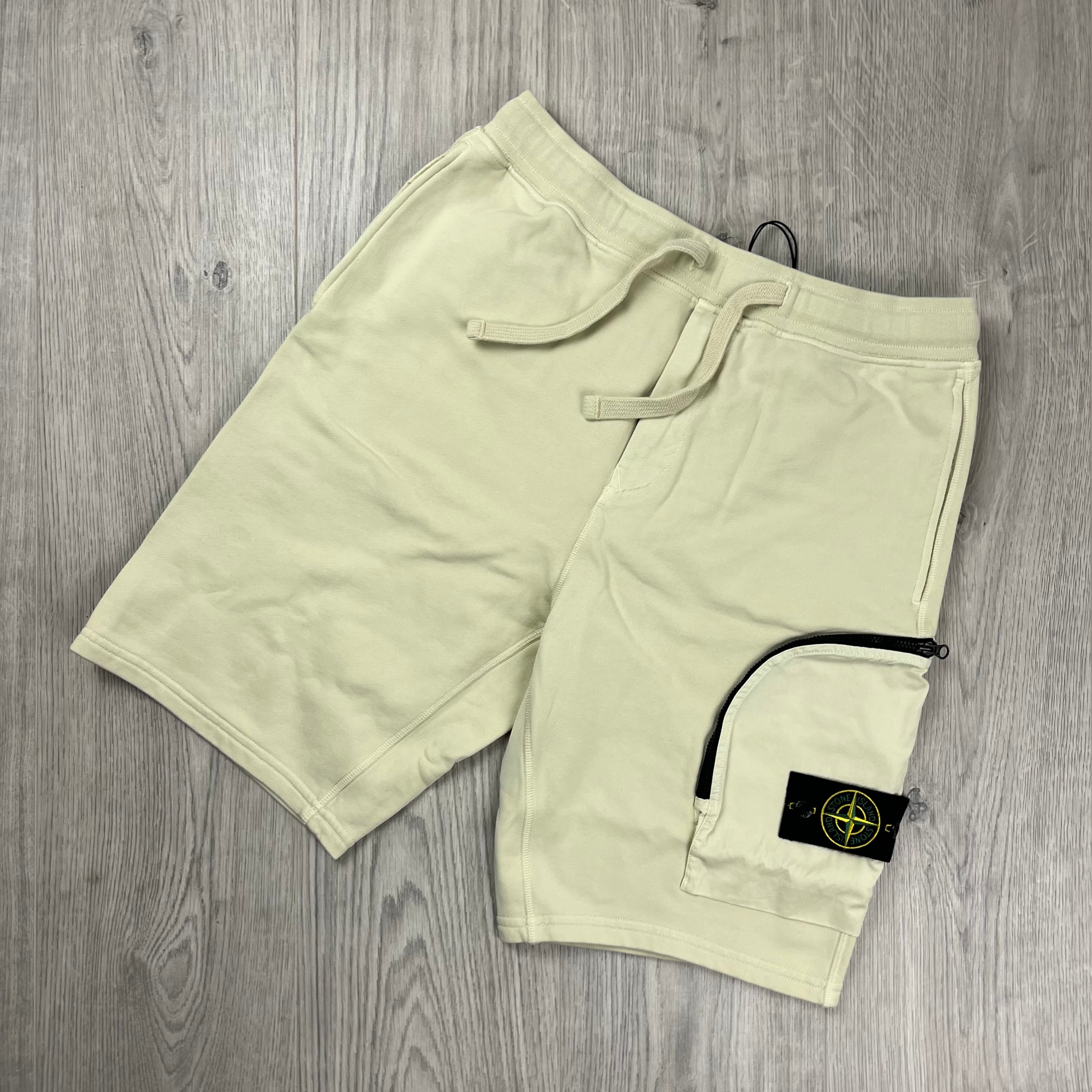 Men's Stone Island Jersey Shorts in Oat. On sale at Open Attire.
