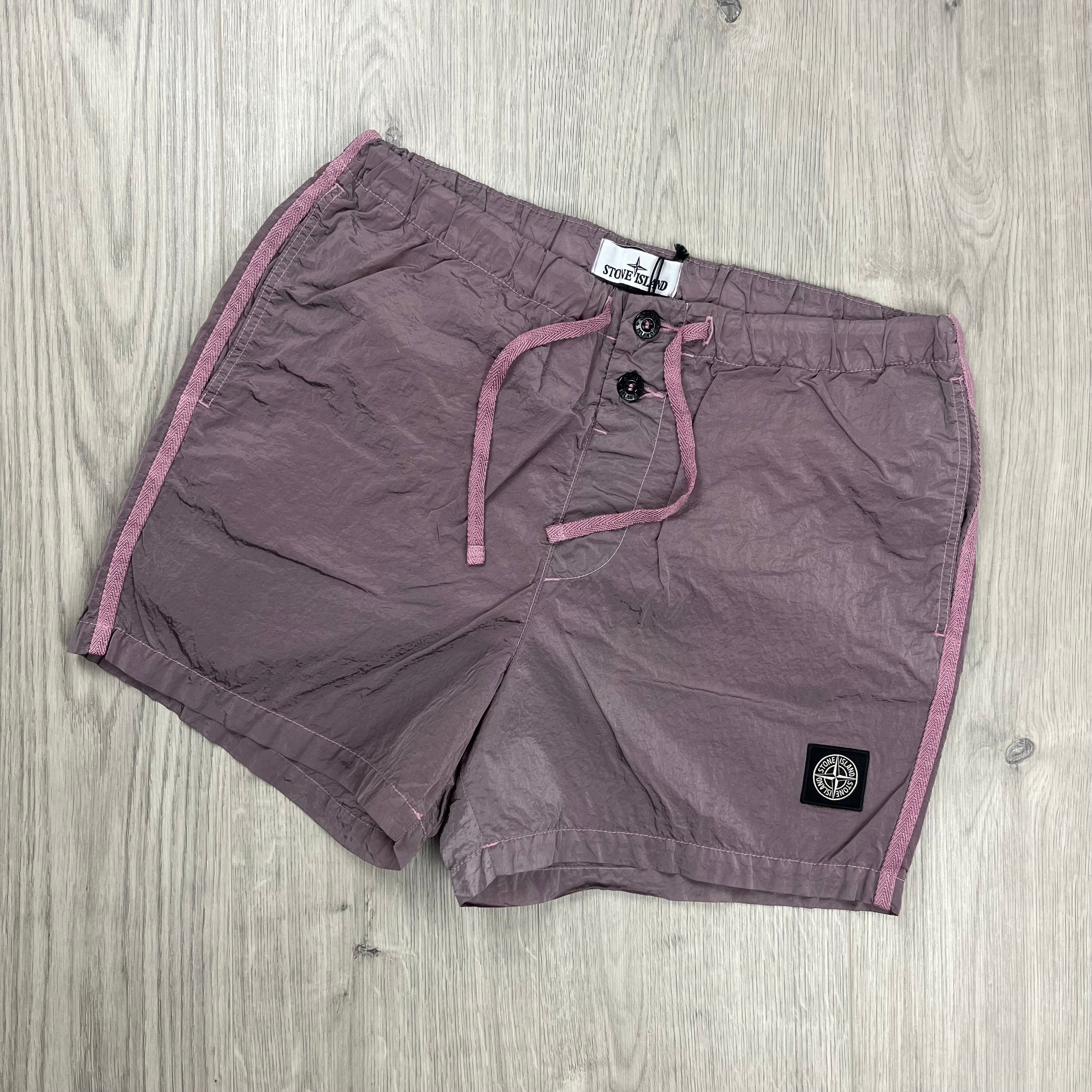 Stone Island Nylon Metal Swim Shorts in Antique Rose. On sale at Open Attire.