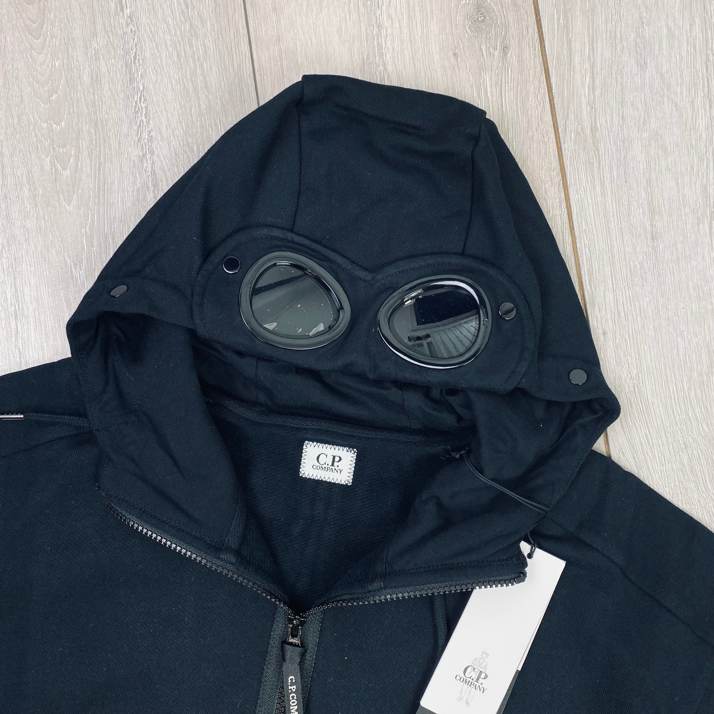 Men's CP Company Raised Fleece Goggle Hoodie in Black. On sale at Open Attire.
