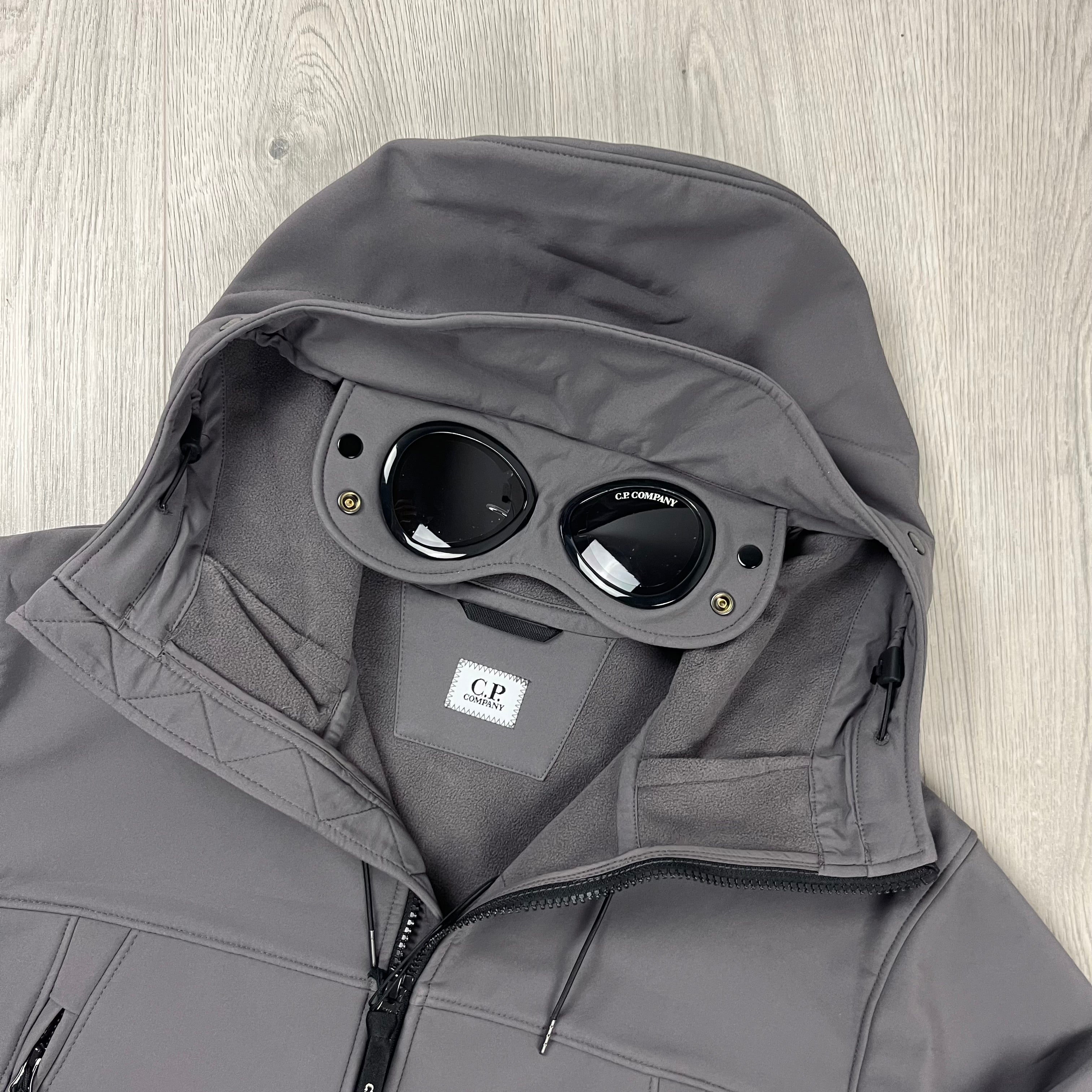 CP Company Shell-R Goggle Jacket in Boulevard Grey. On sale at Open Attire.