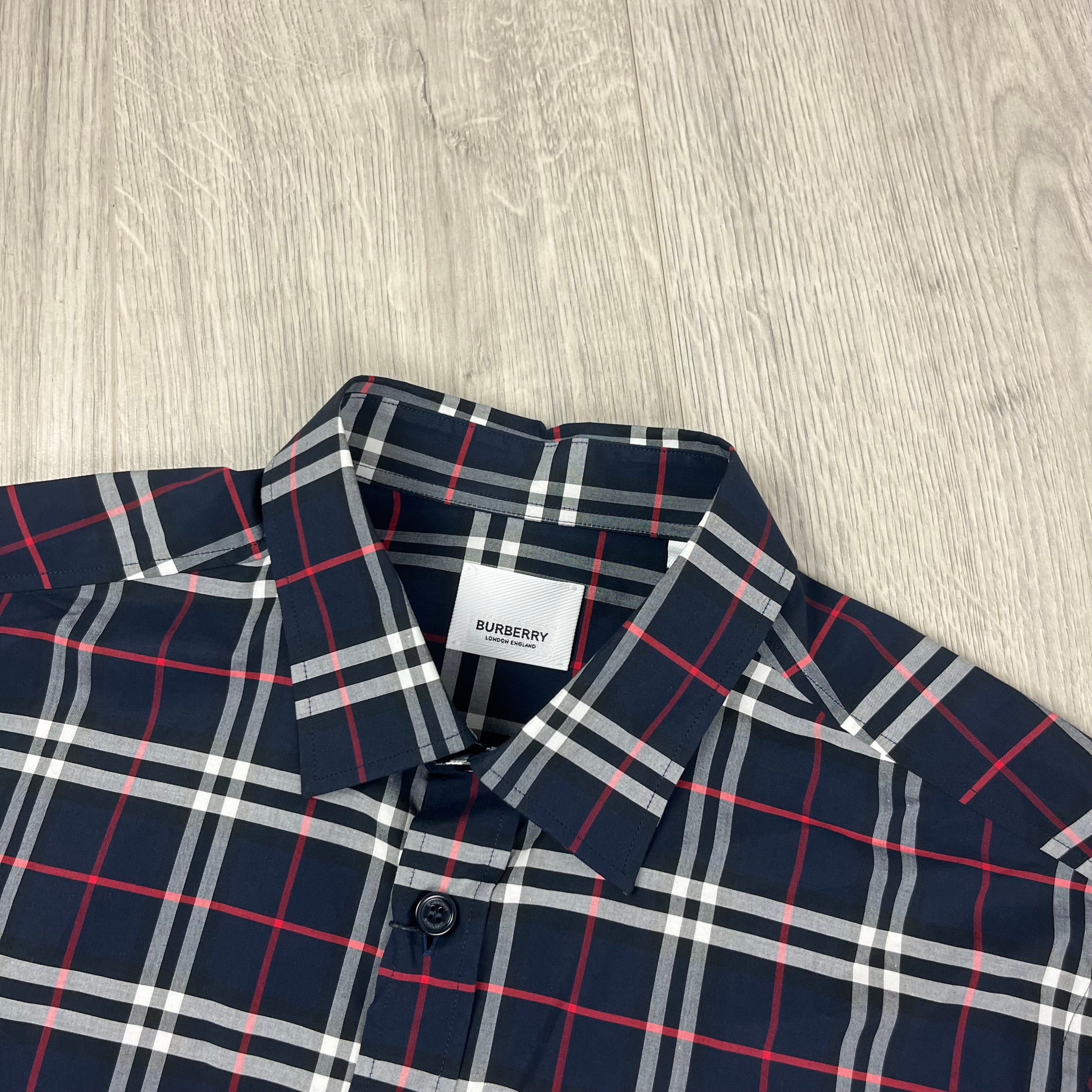 Burberry Simpson Shirt in Navy Blue. On sale at Open Attire.