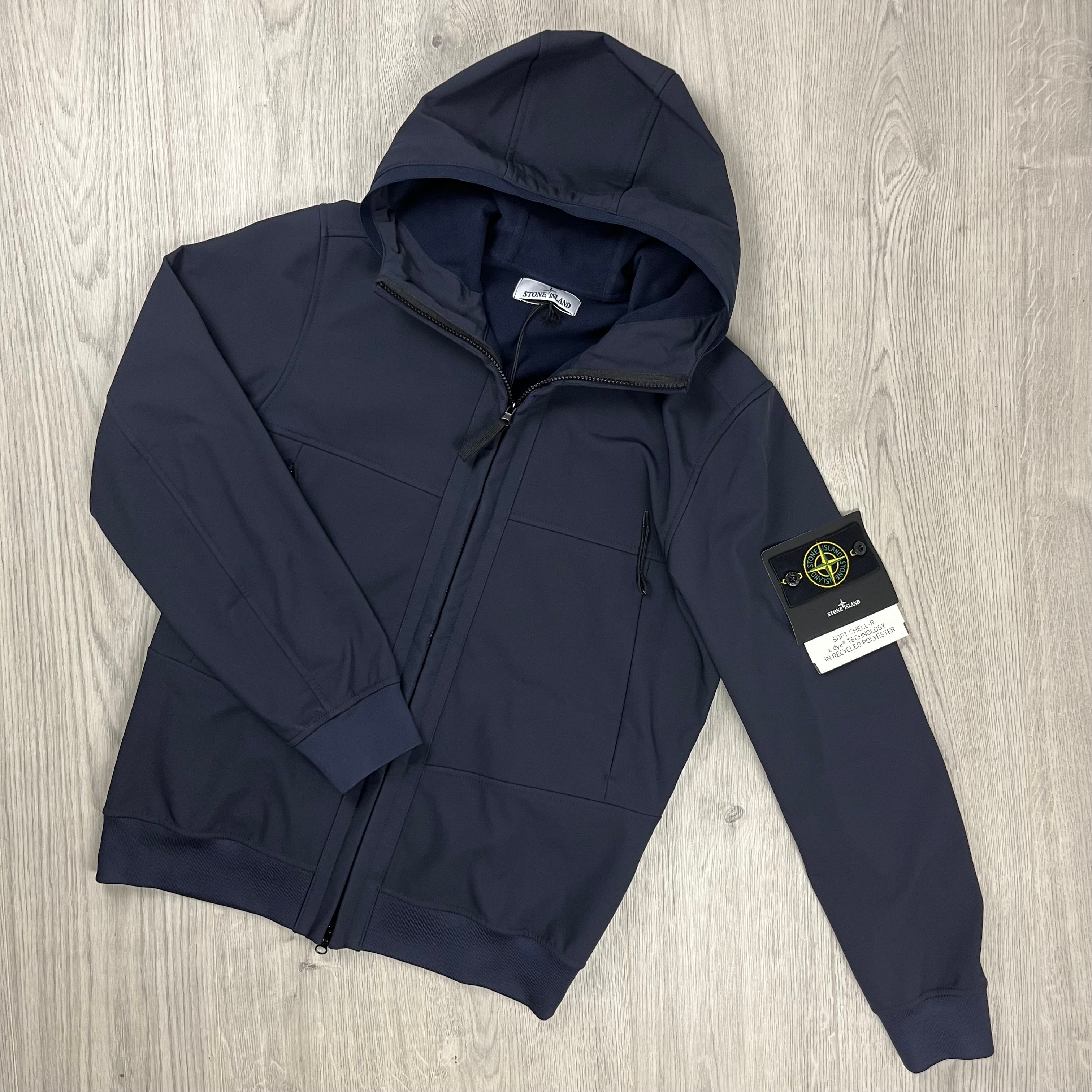 Stone Island Soft Shell-R Jacket in Navy Blue. On sale at Open Attire.