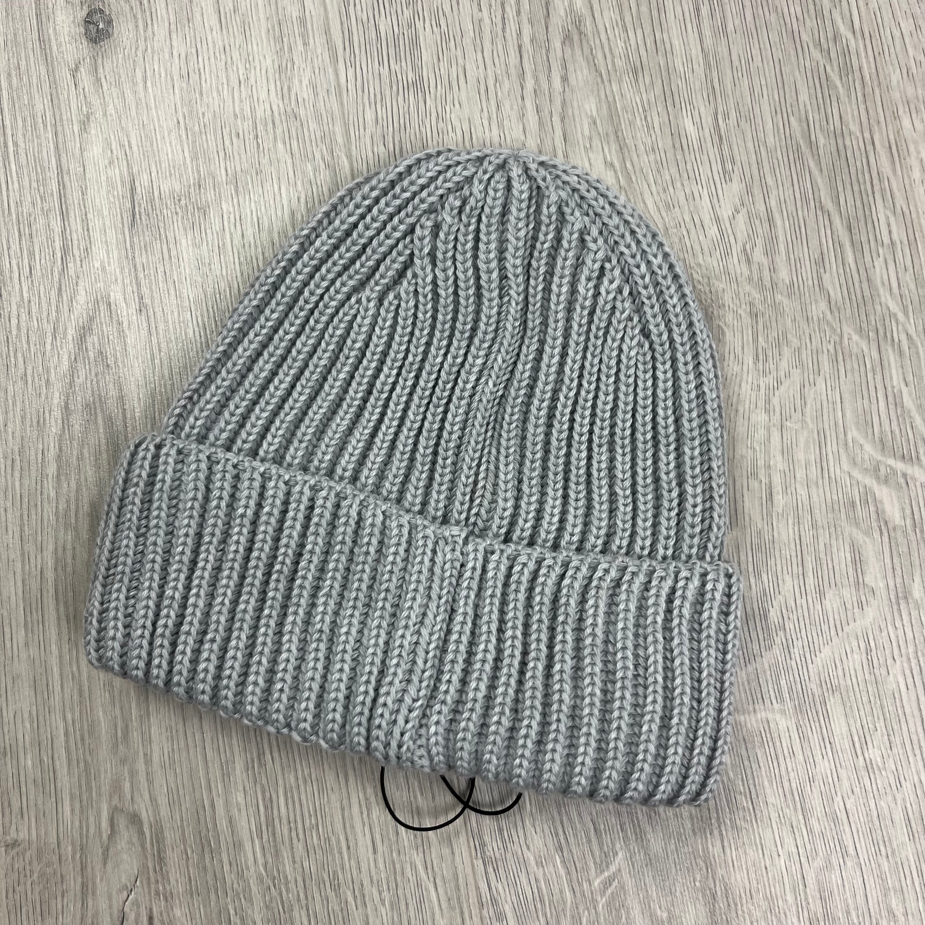 CP Company Extra Fine Merino Wool Goggle Beanie in Grey. On sale at Open Attire.