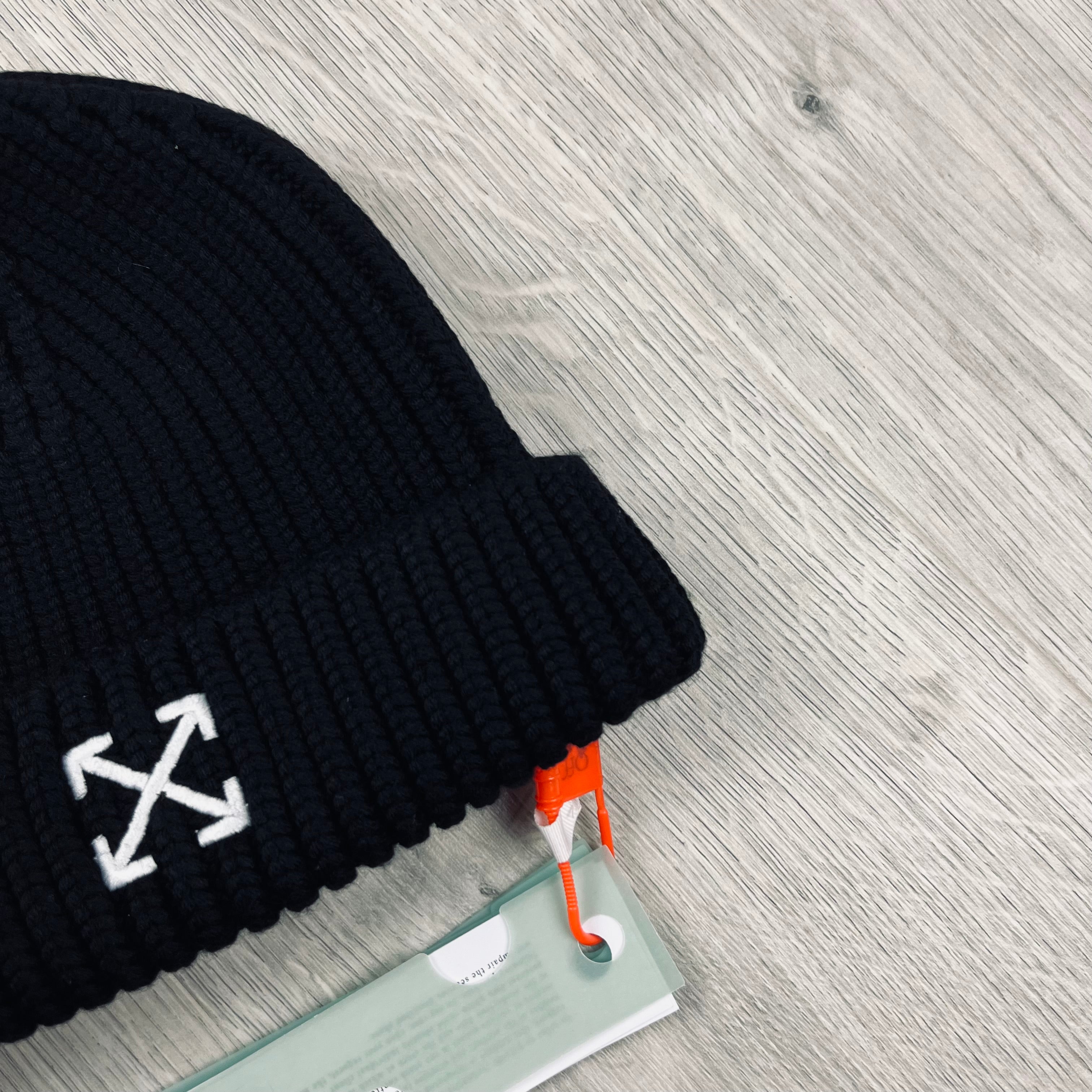 Off-White Arrow Beanie in Black. On sale at Open Attire.