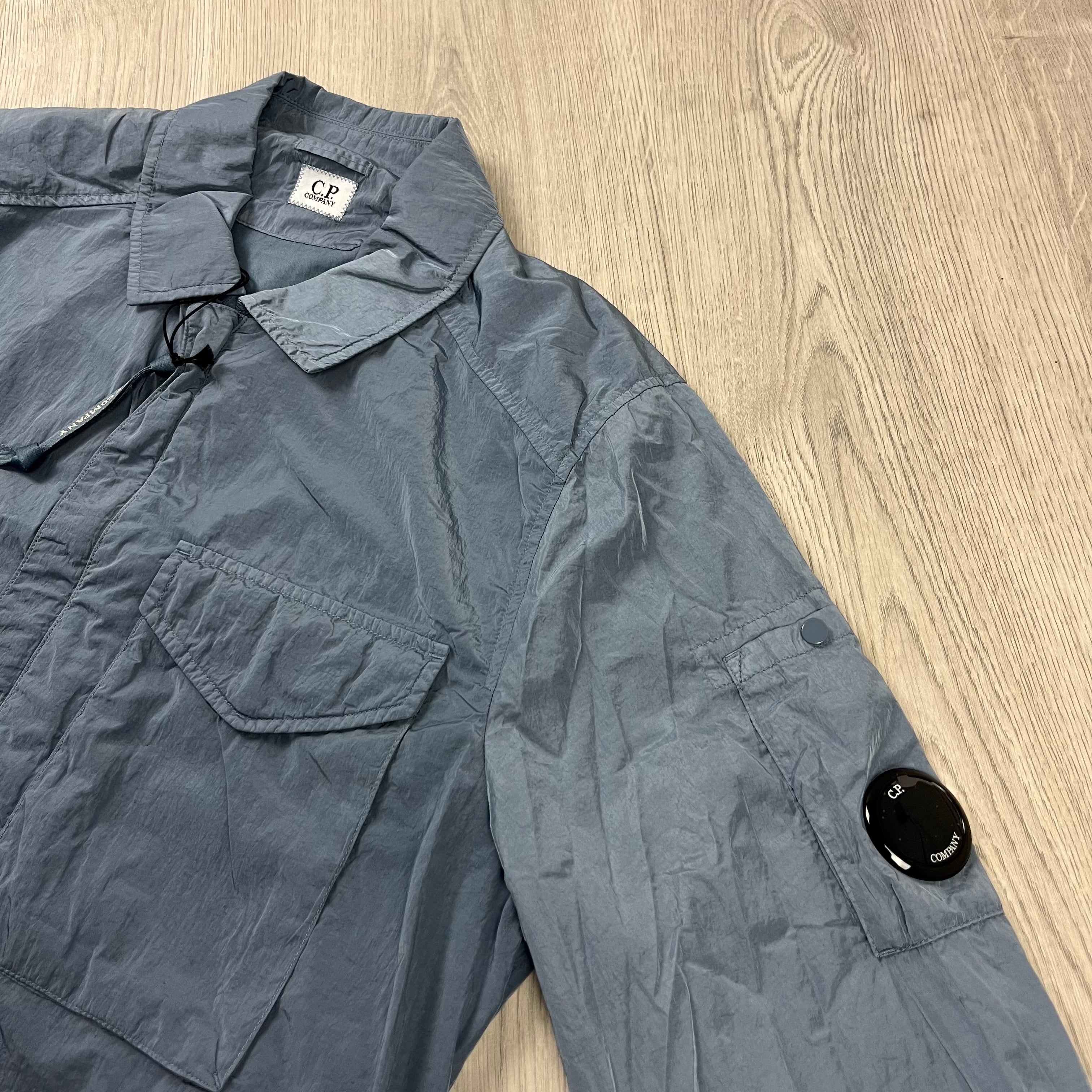 CP Company Chrome-R Overshirt in Flintstone Blue. On sale at Open Attire.