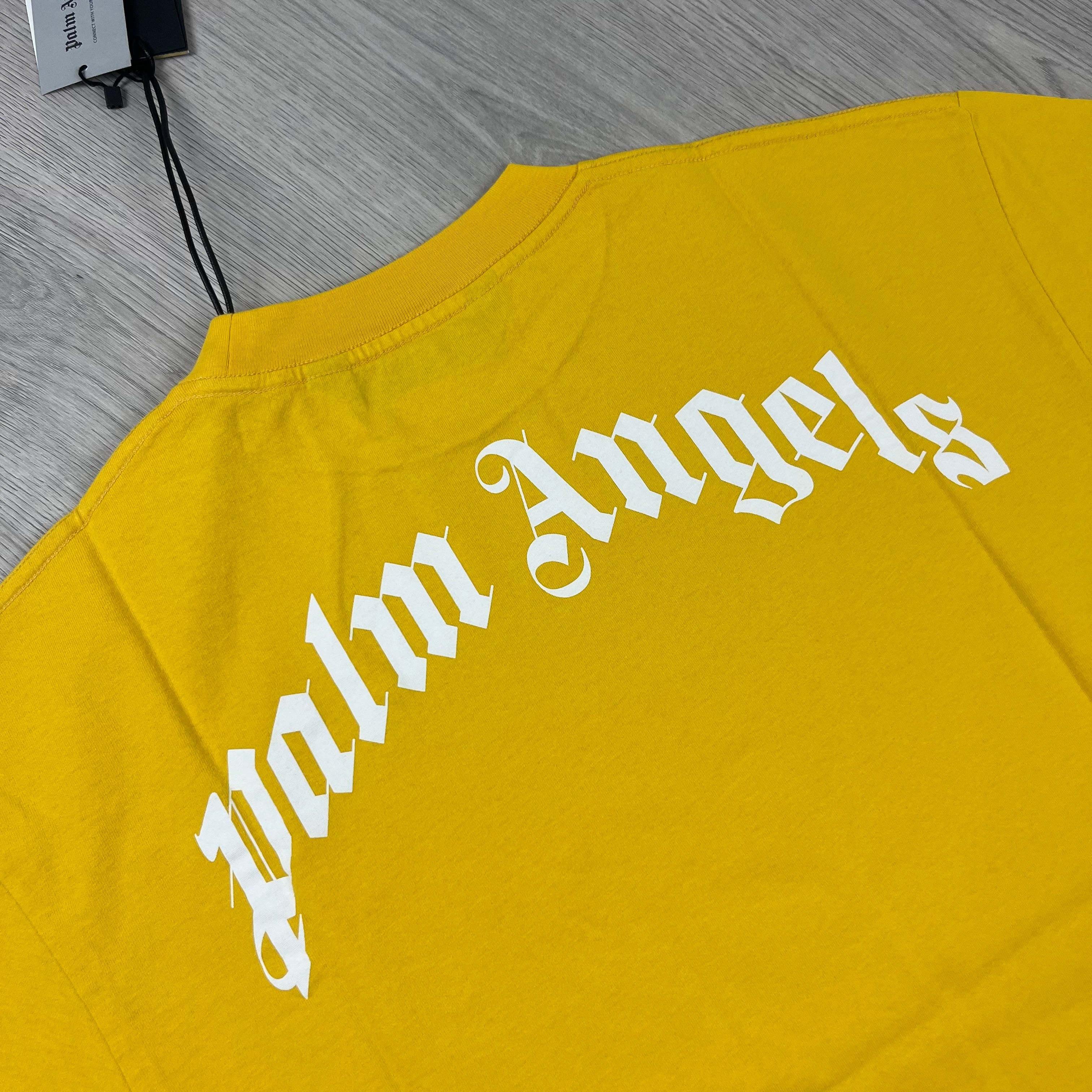 Palm Angels Shark T-shirt in Yellow. On sale at Open Attire.