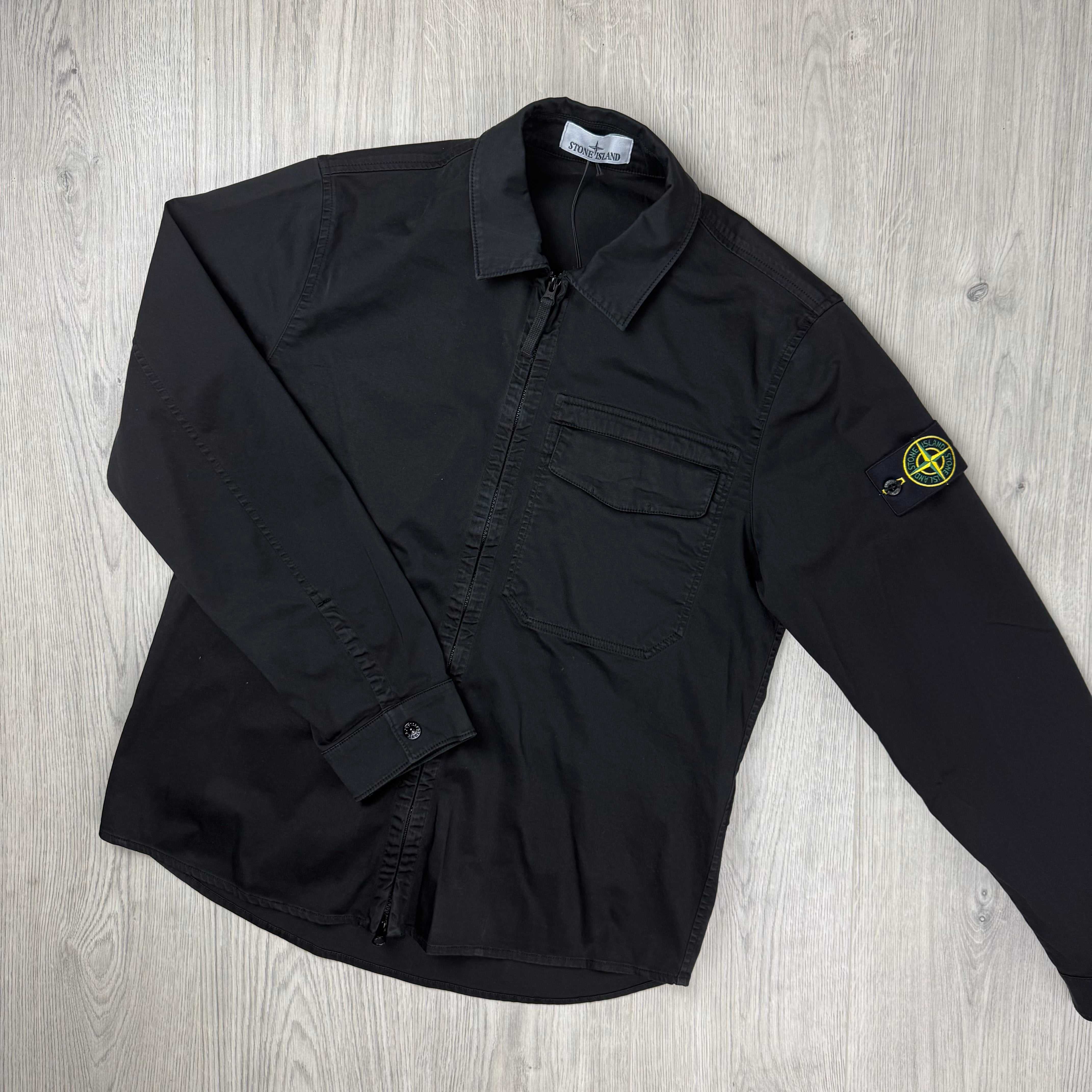 Stone Island | Men's Cotton Zip Overshirt | Black | Outlet Sale