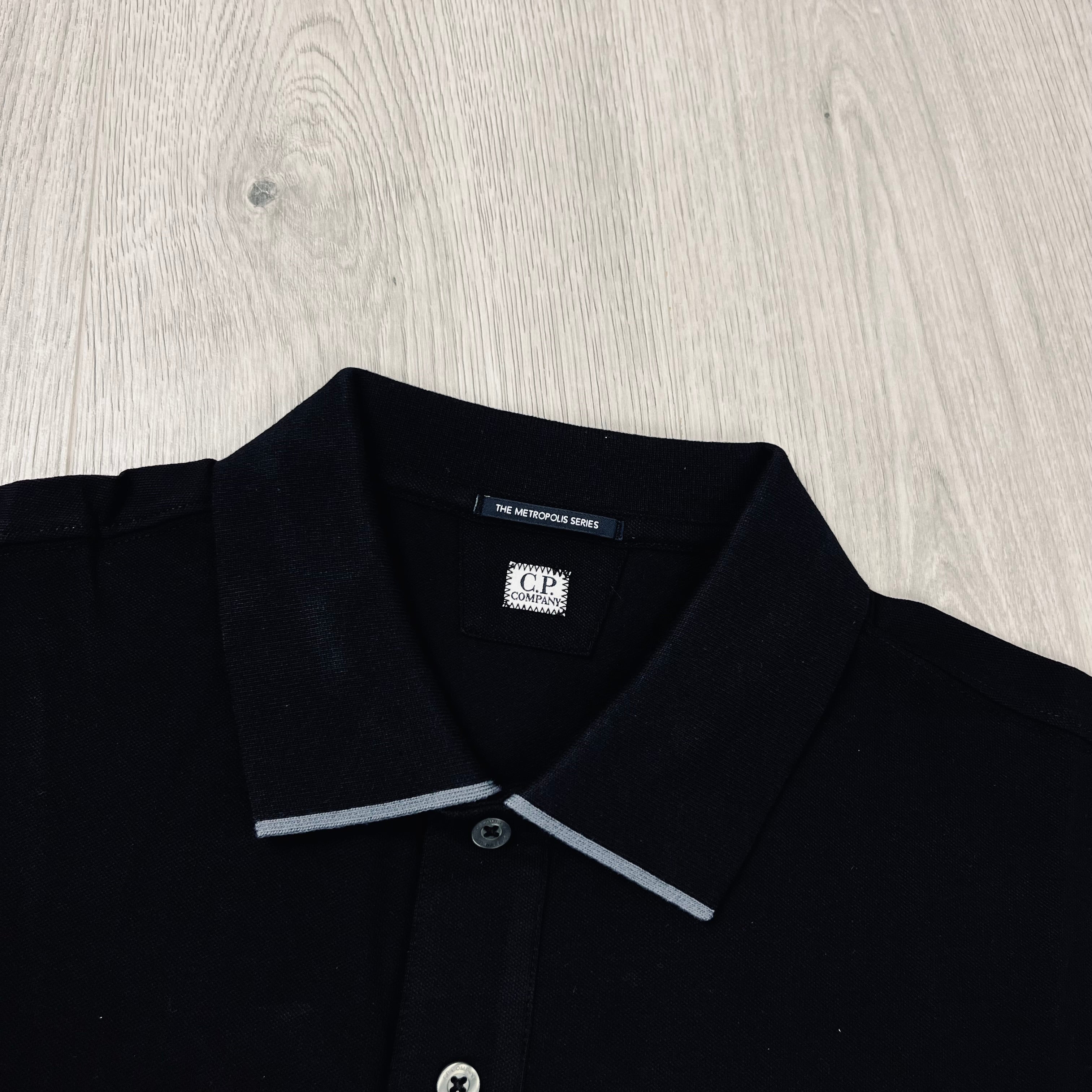 CP Company Metropolis Polo Shirt in Black. On sale at Open Attire.