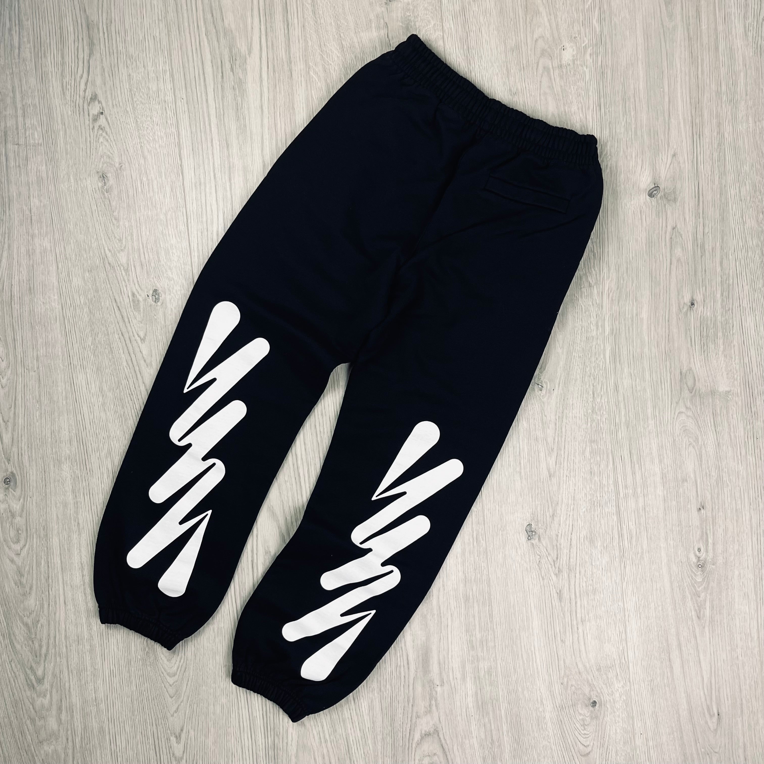 Off-White c/o Virgil Abloh Wave Sweatpants in Black. On sale at Open Attire.