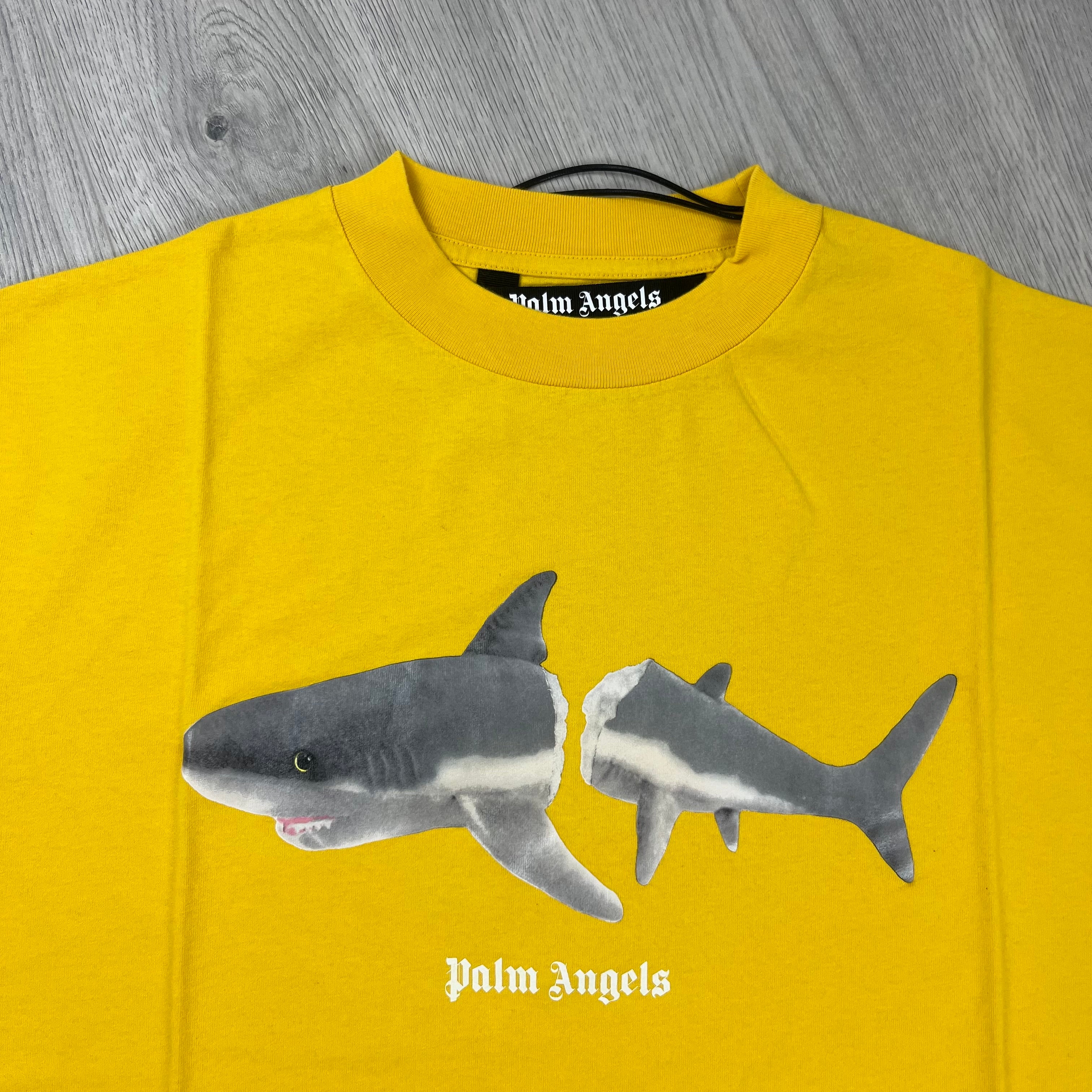 Palm Angels Shark T-shirt in Yellow. On sale at Open Attire.