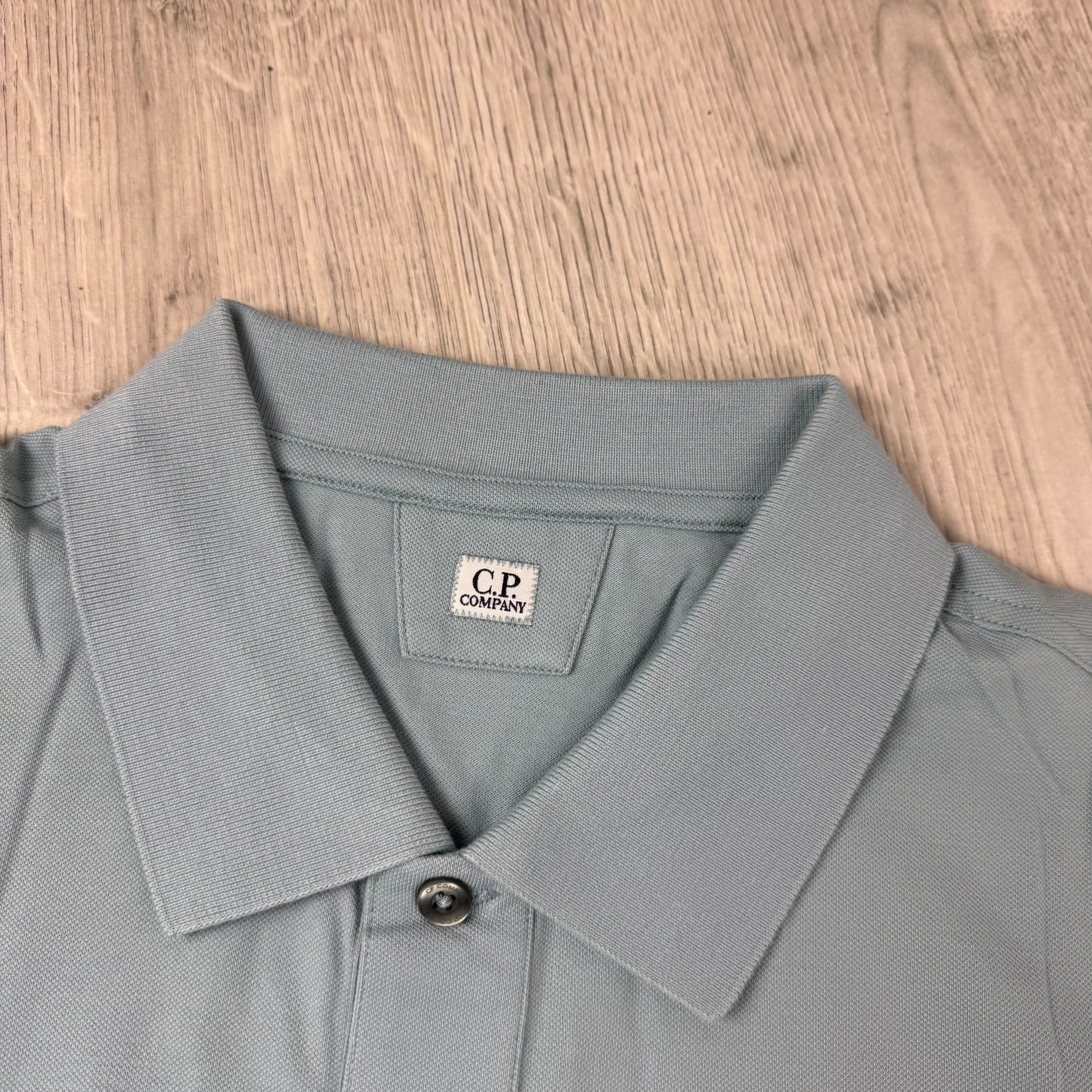 CP Company Piquet Polo Shirt - Silver Blue
