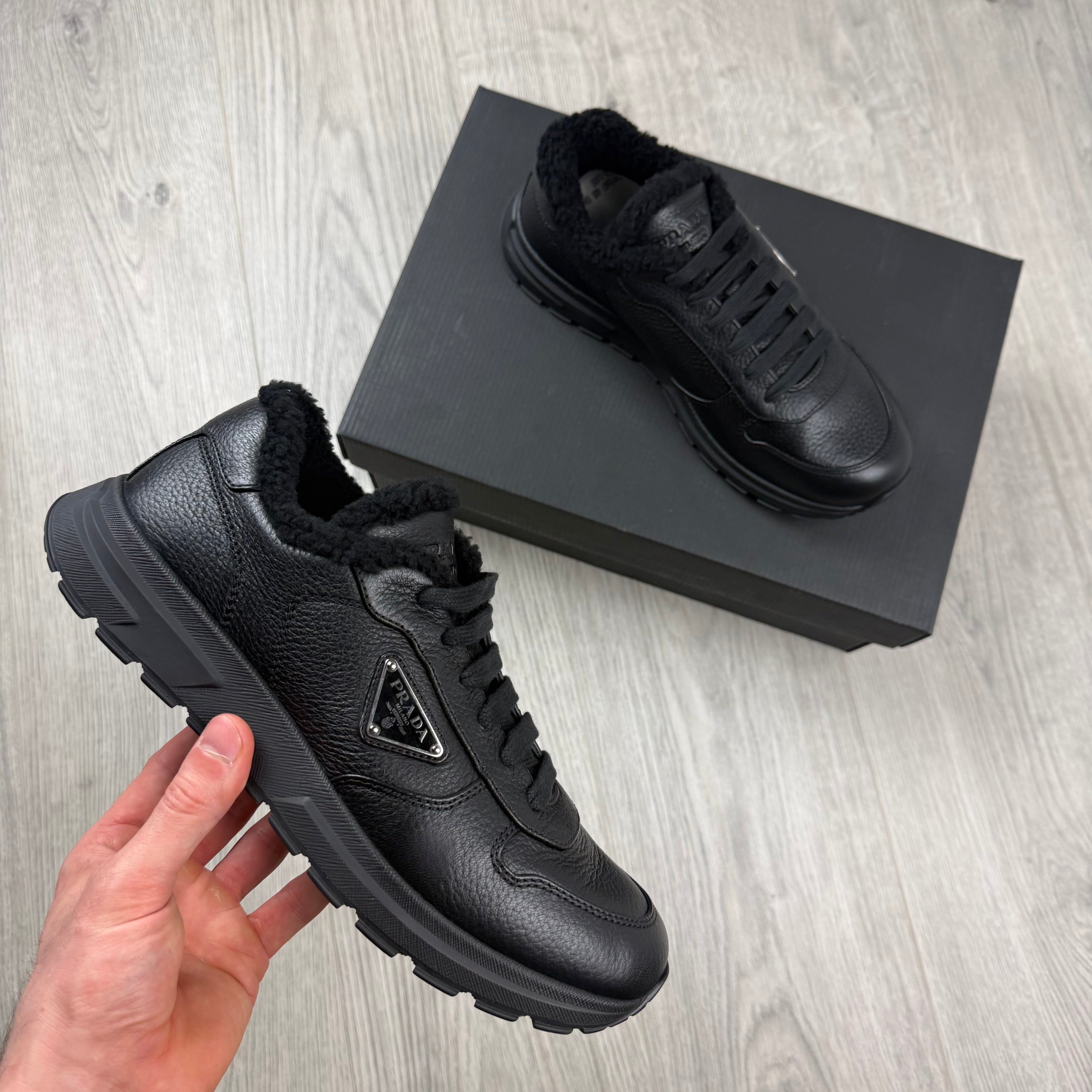 Prada 'Prax Shearling' Sneakers - Black
