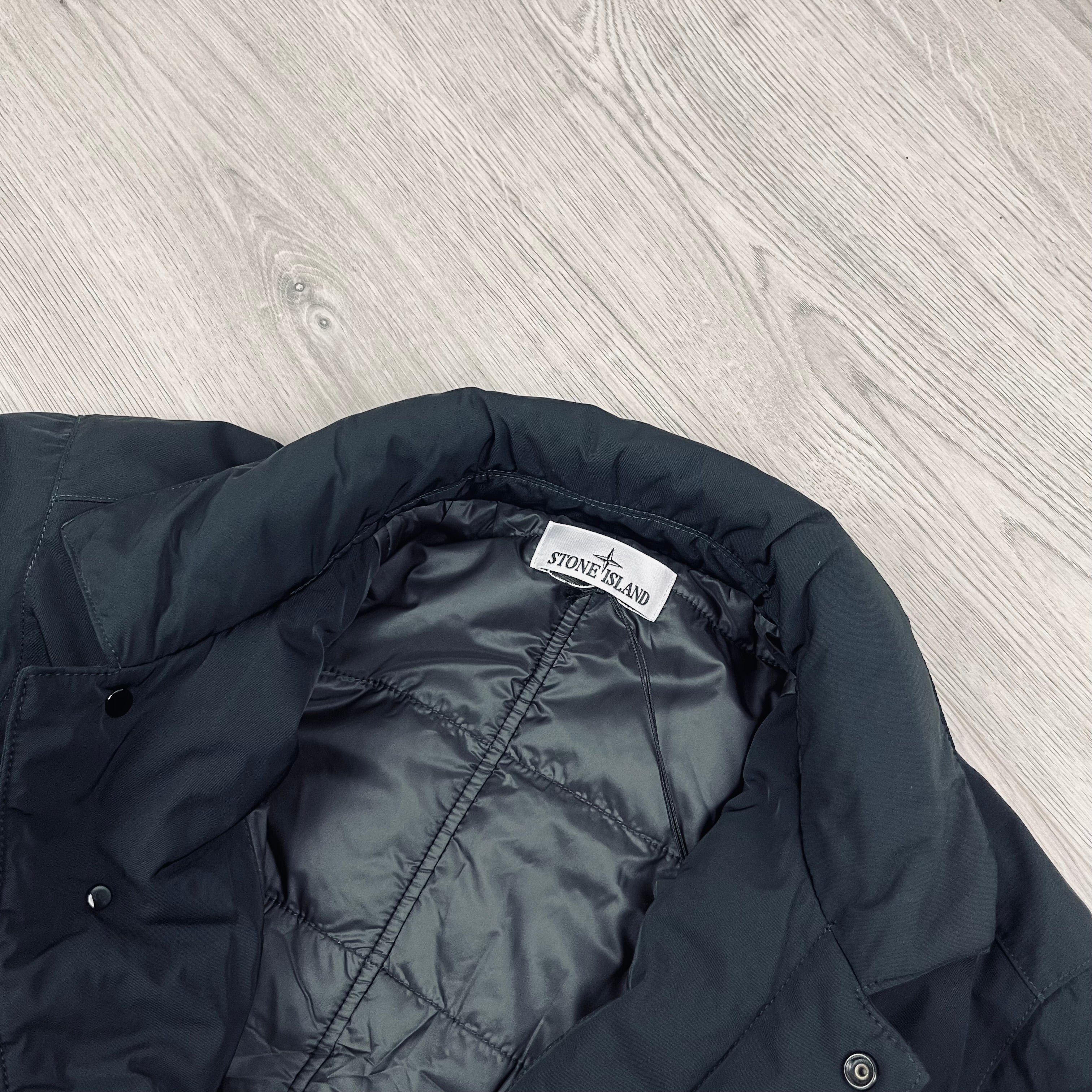 Stone Island Micro Twill car coat in black. On sale at Open Attire.