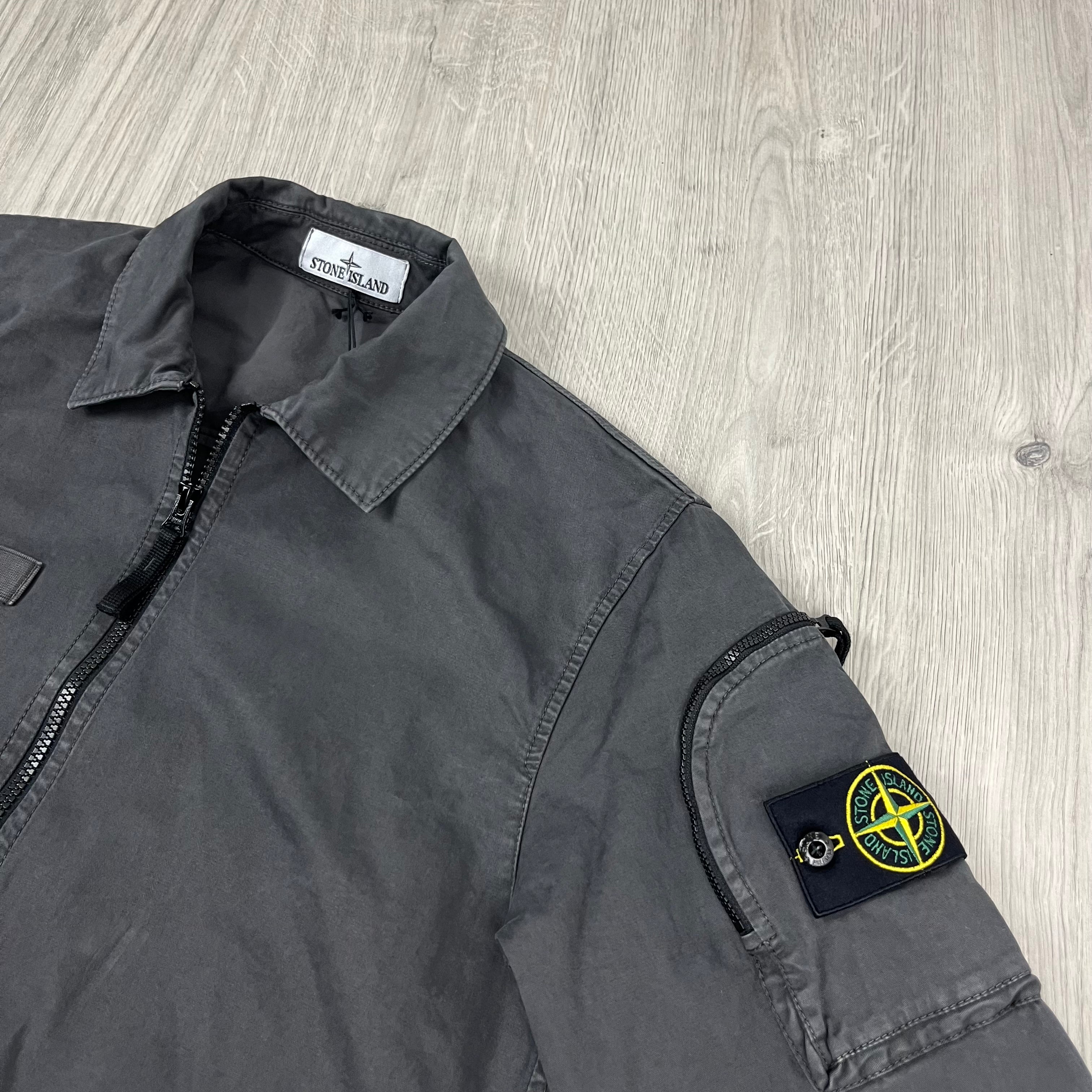 Stone Island Overshirt in Charcoal Grey. On sale at Open Attire.