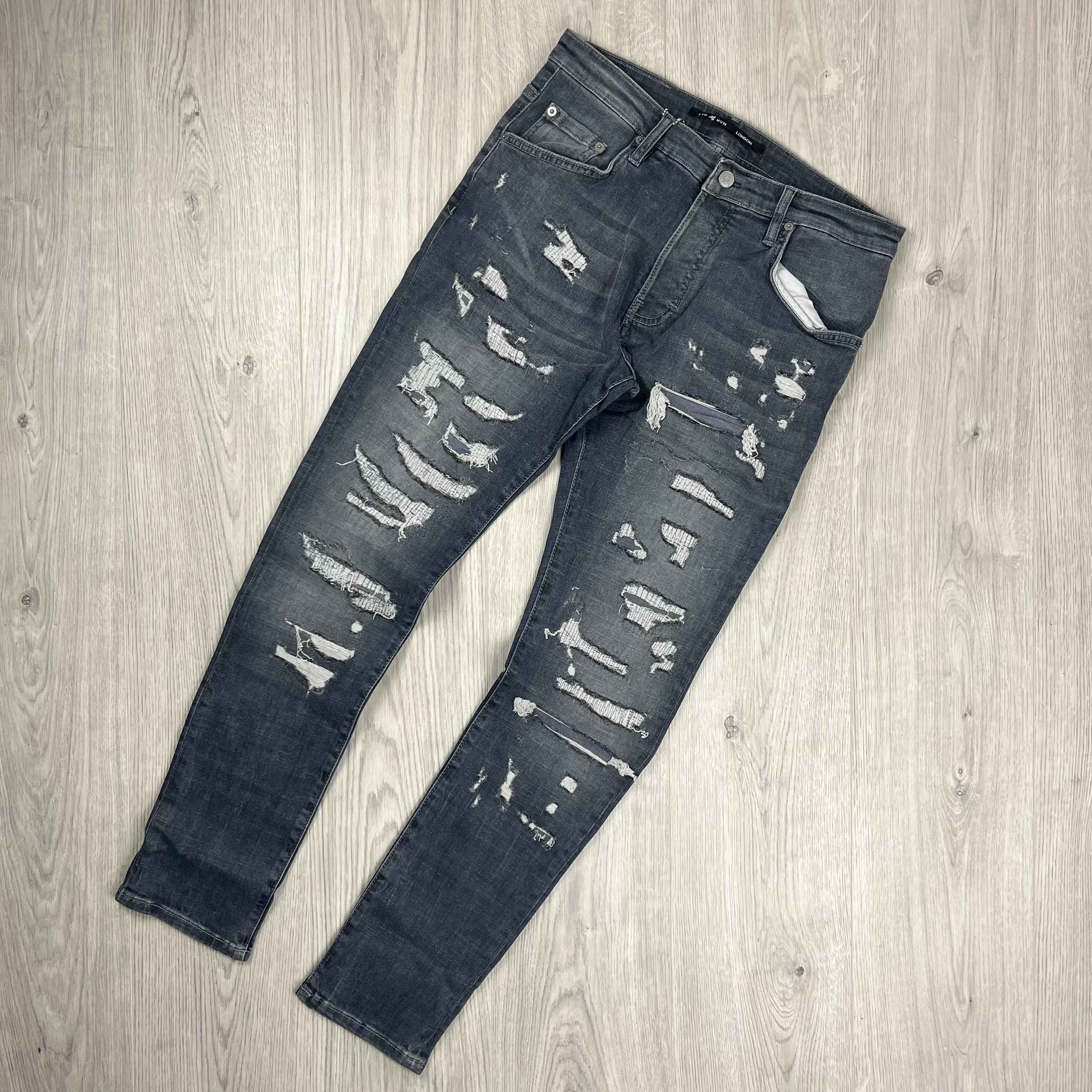 7TH HVN Slim Jeans in Grey Denim. On sale at Open Attire.