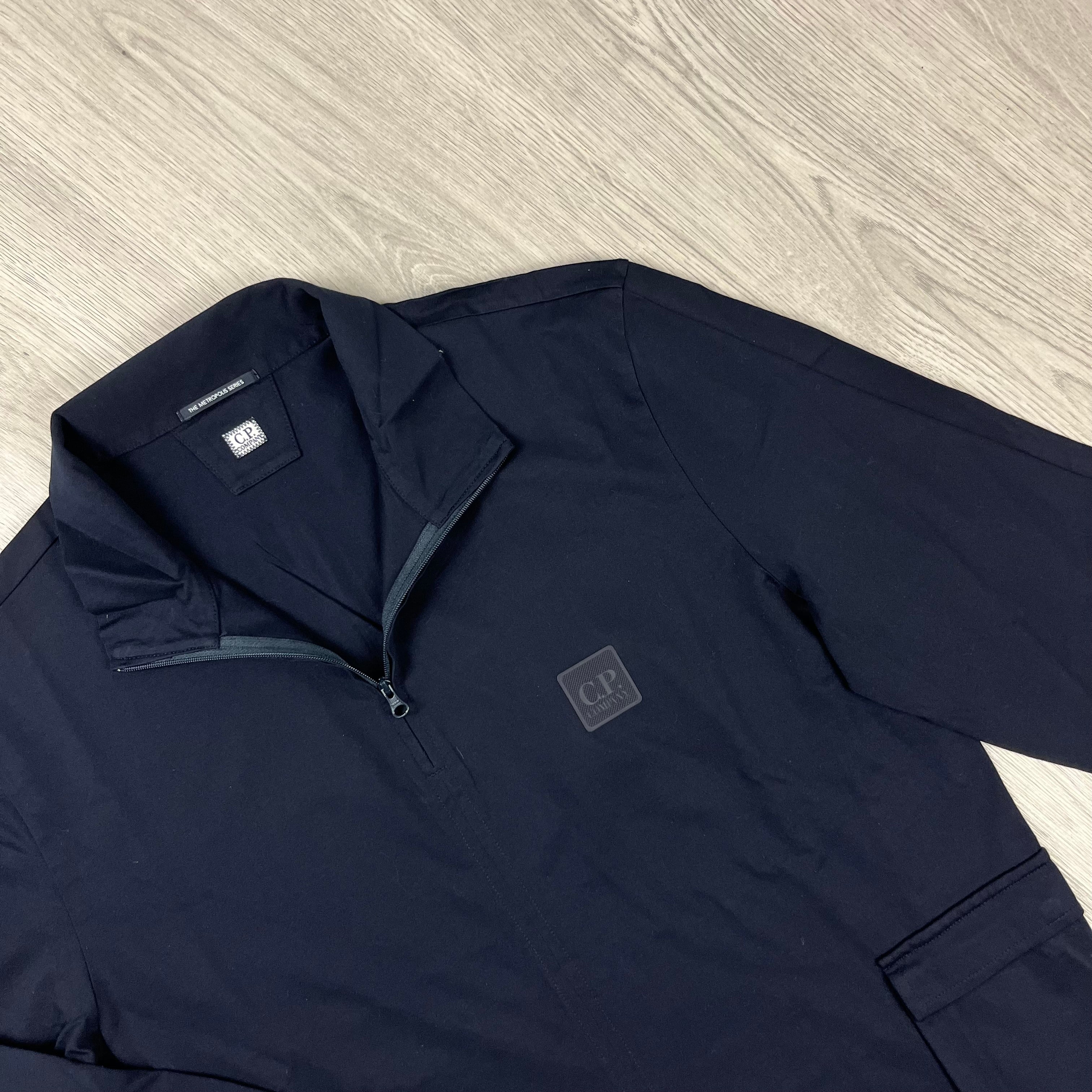 CP Company Metropolis Zip Sweatshirt in Total Eclipse Navy Blue. On sale at Open Attire. 