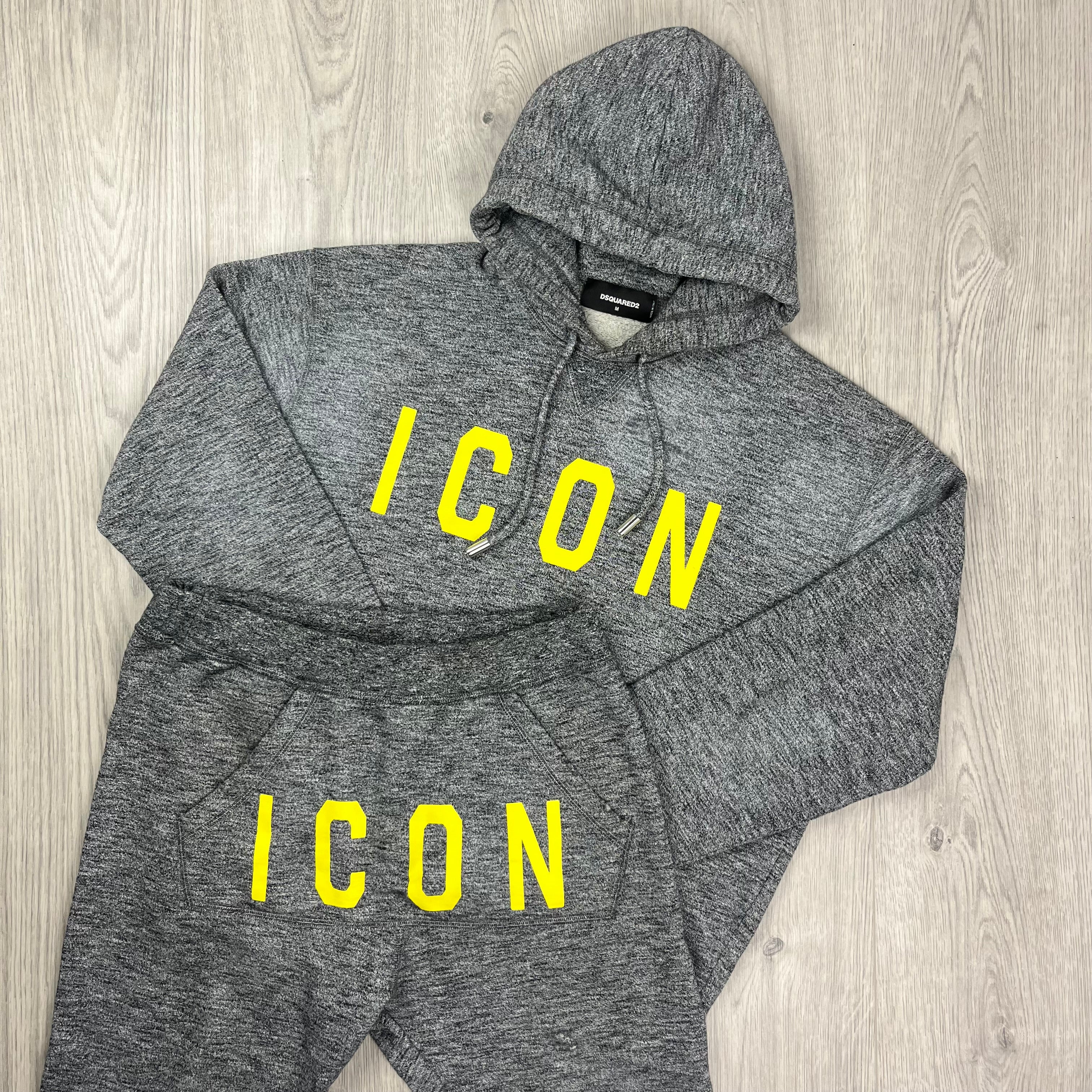 DSQUARED2 tracksuit in Grey Melange with Yellow ICON print. On sale at Open Attire.