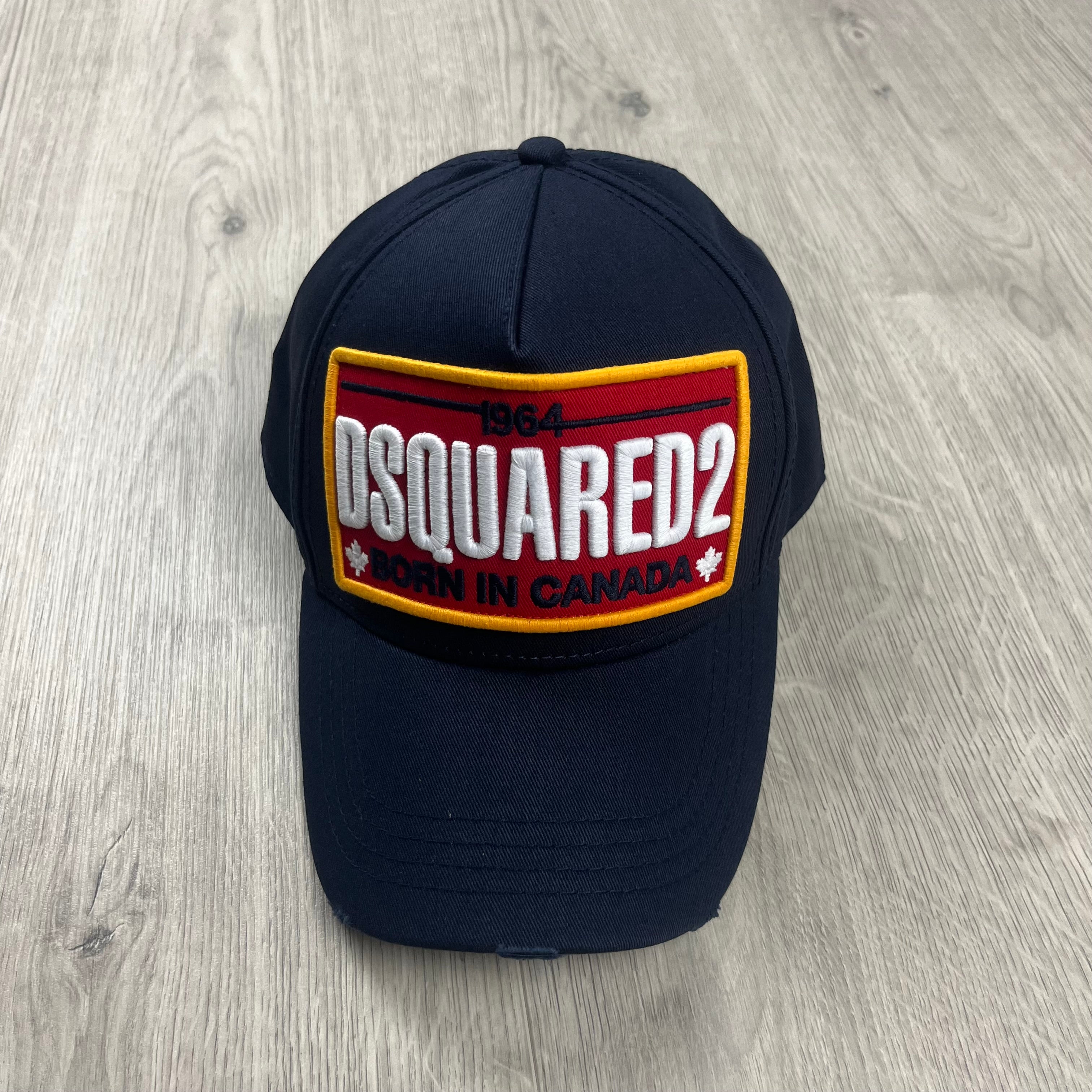 DSQUARED2 embroidered baseball cap in Navy Blue. On sale at Open Attire.