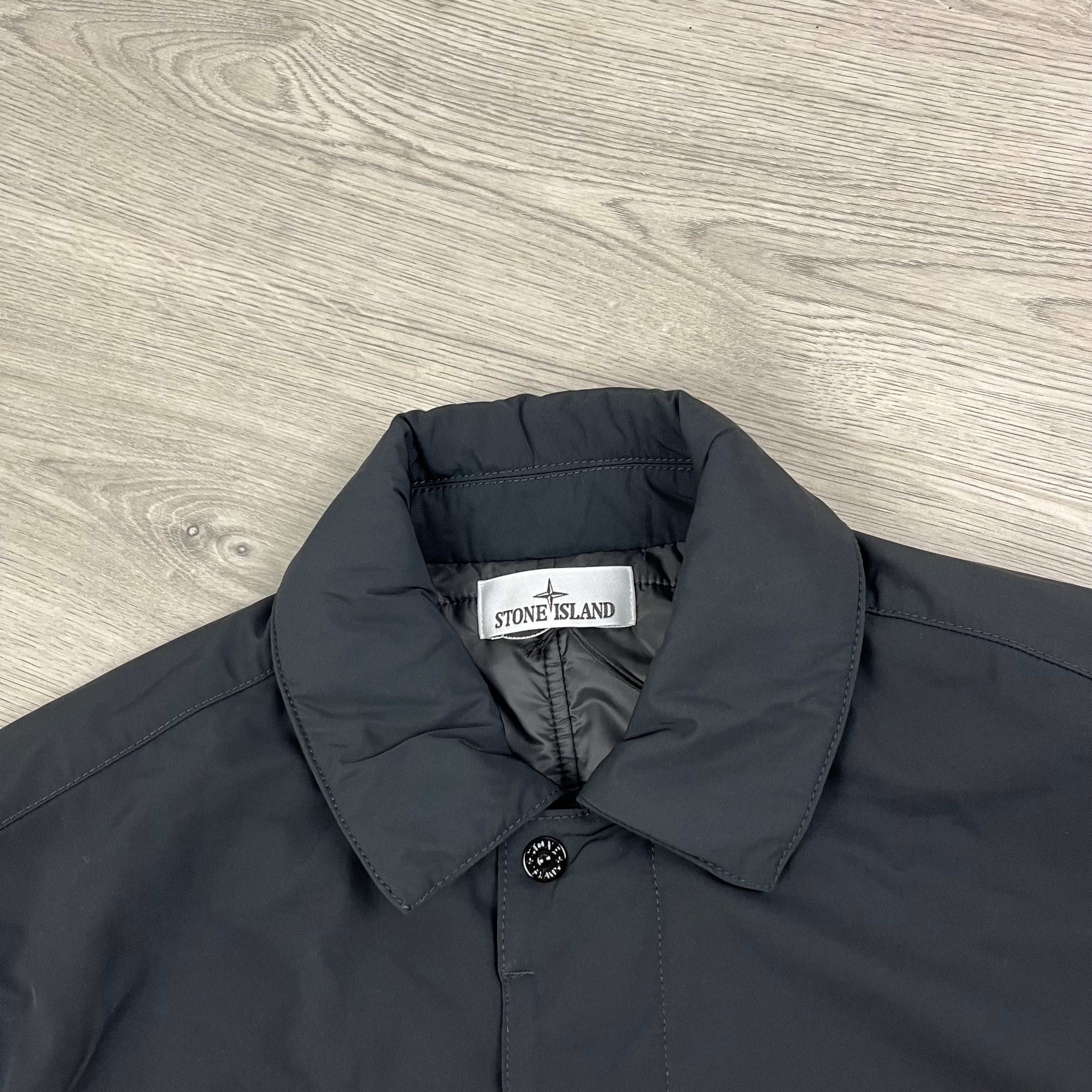 Stone Island Micro Twill car coat in black. On sale at Open Attire.