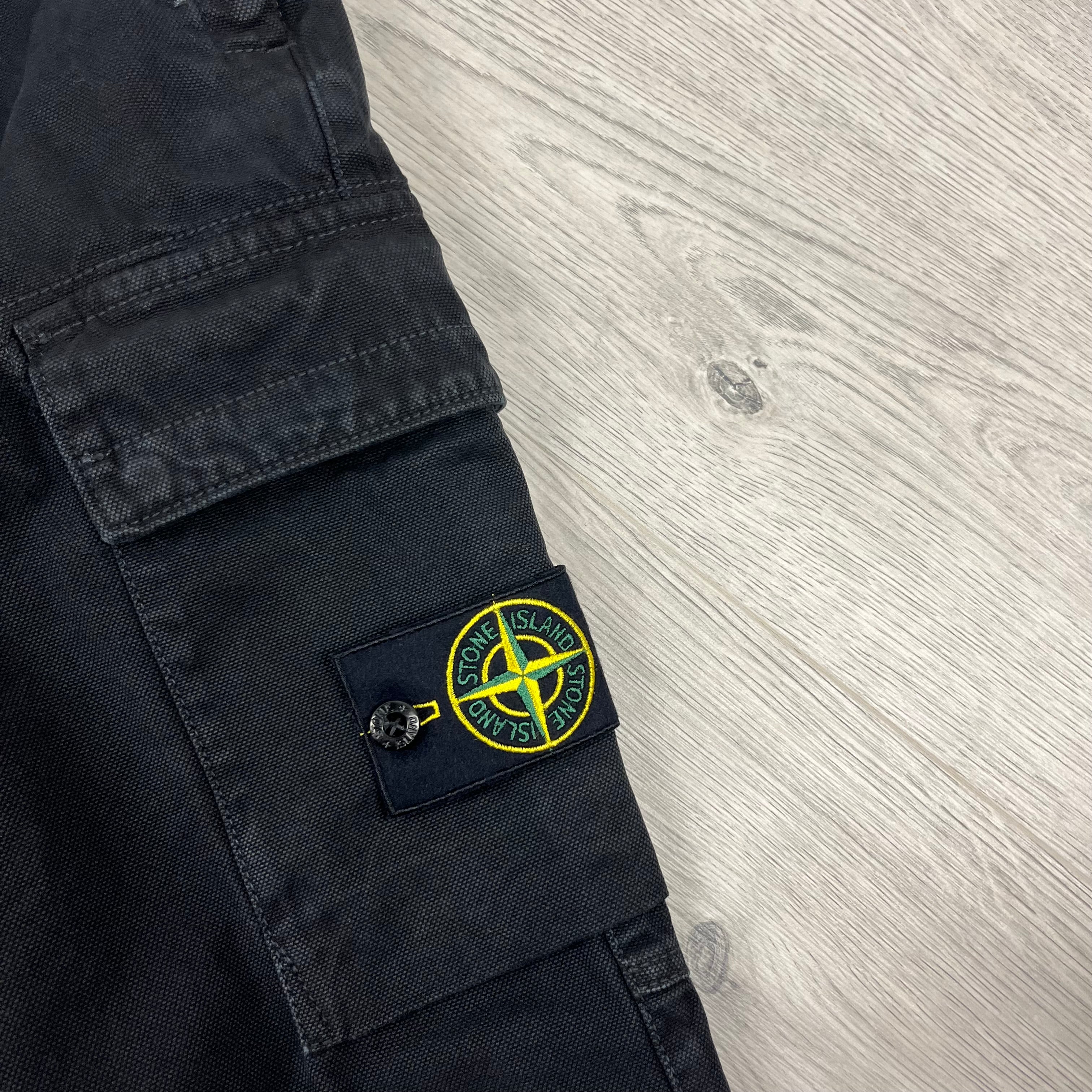 Stone Island Panama Cotton Tapered Fit Cargo Trousers in Black. On sale at Open Attire.