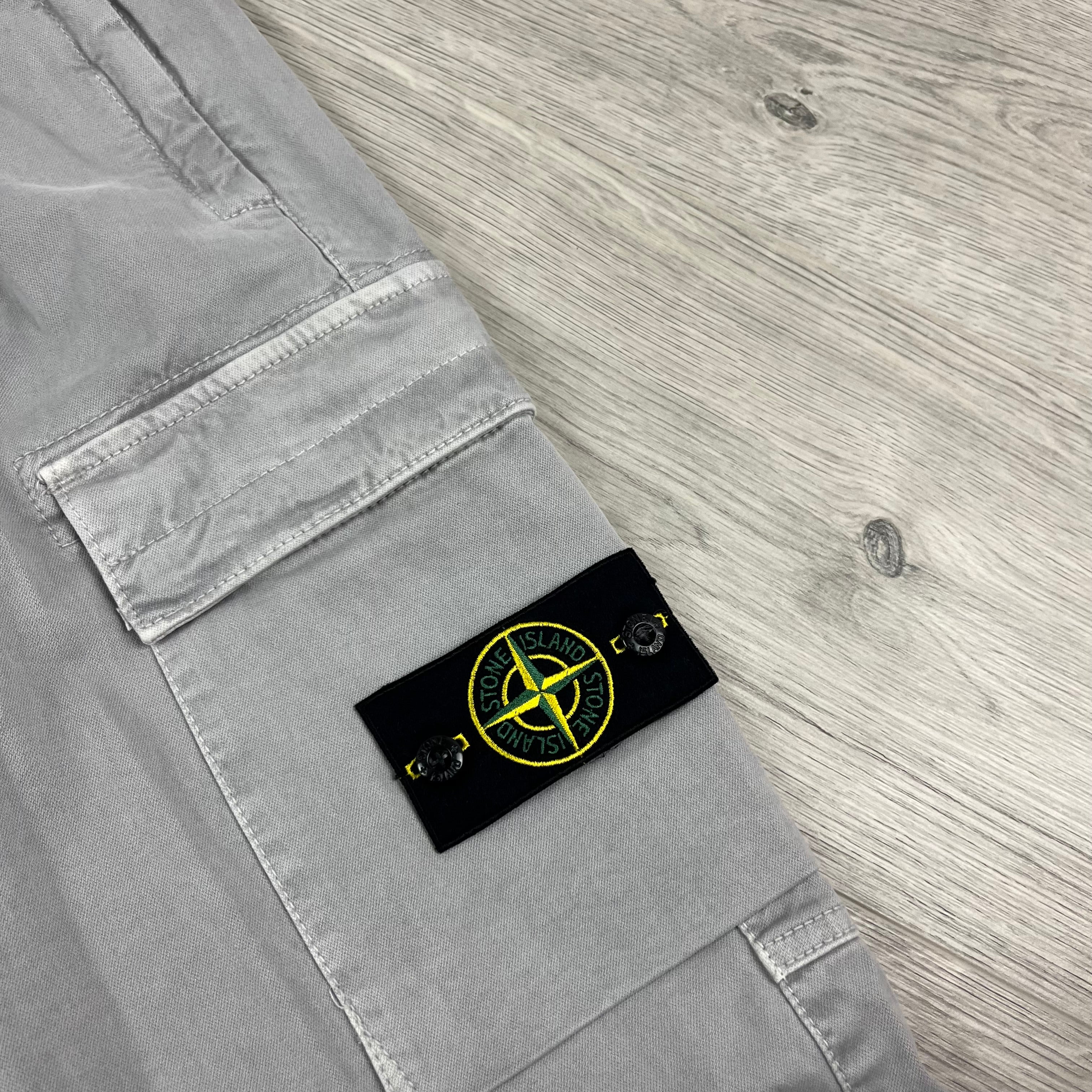 Stone Island Regular Tapered Fit Cargo Pants in Grey. On sale at Open Attire.