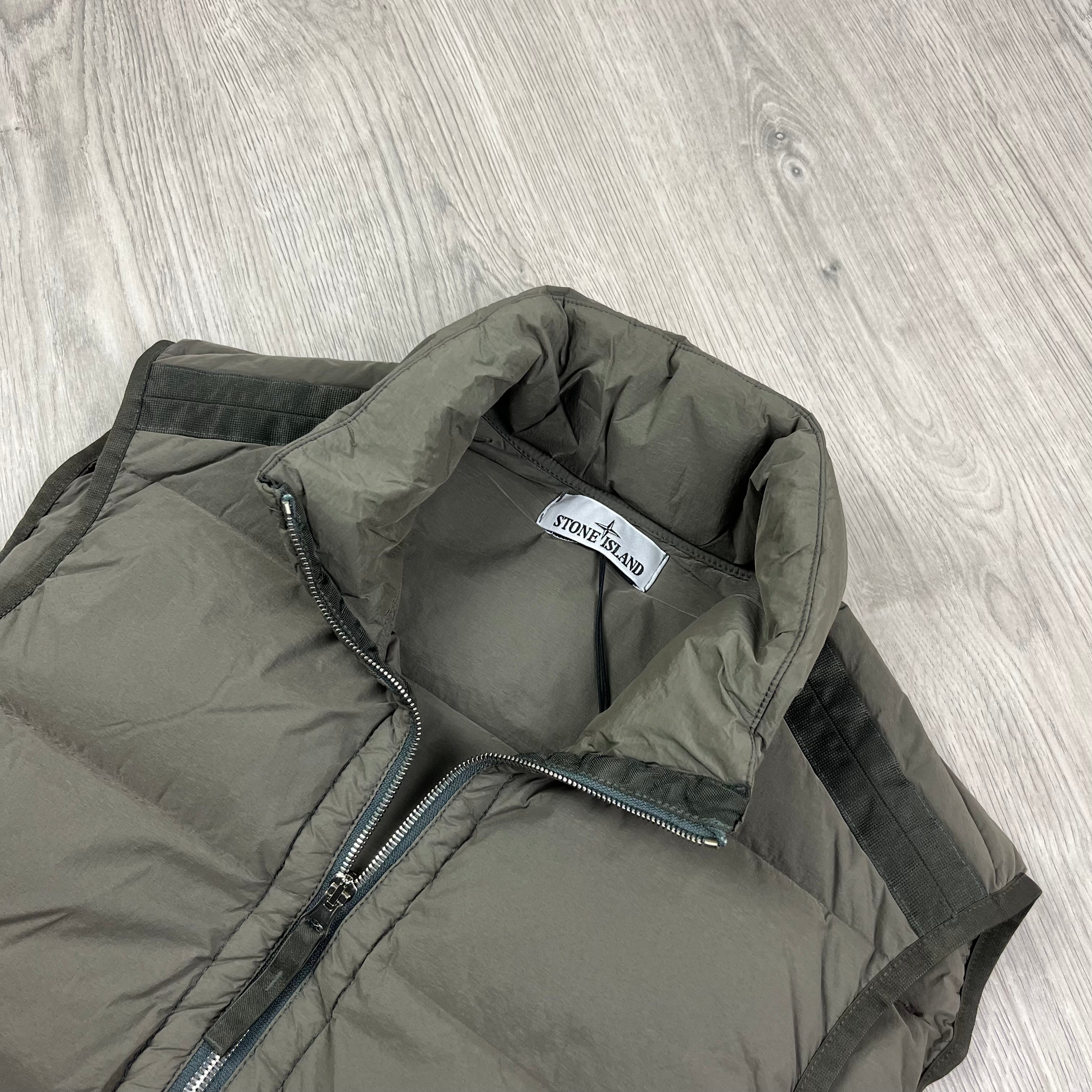 Stone Island down gilet in Walnut Brown. On sale at Open Attire.