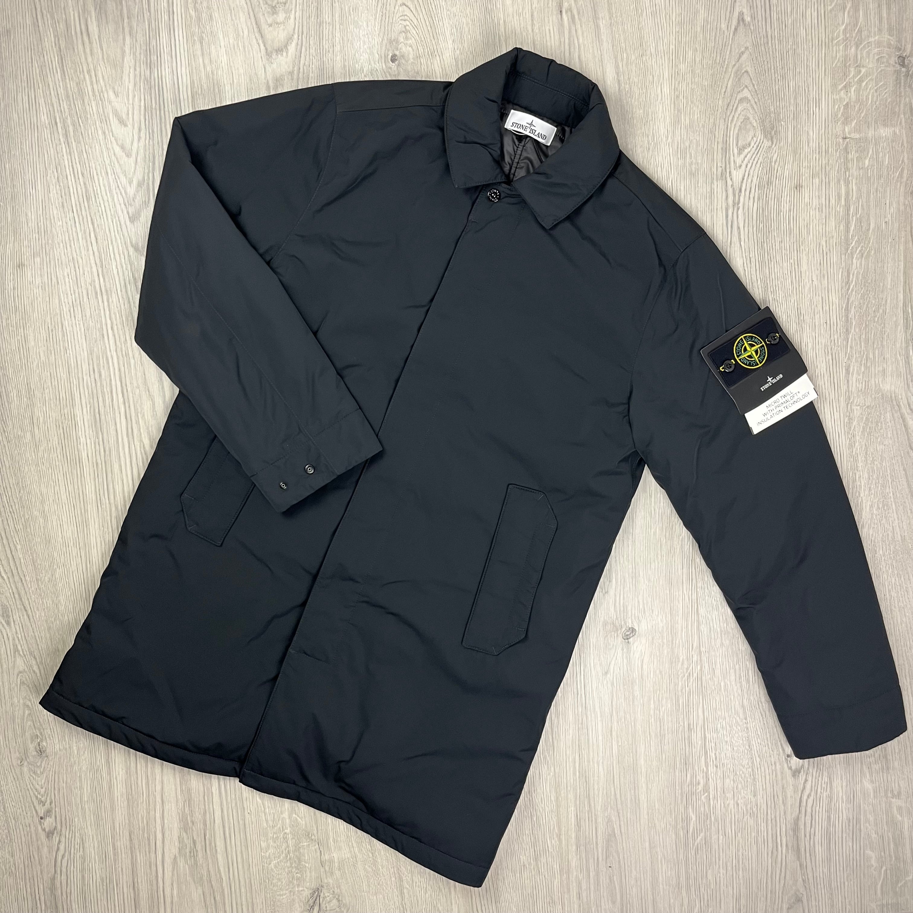 Stone Island Micro Twill car coat in black. On sale at Open Attire.