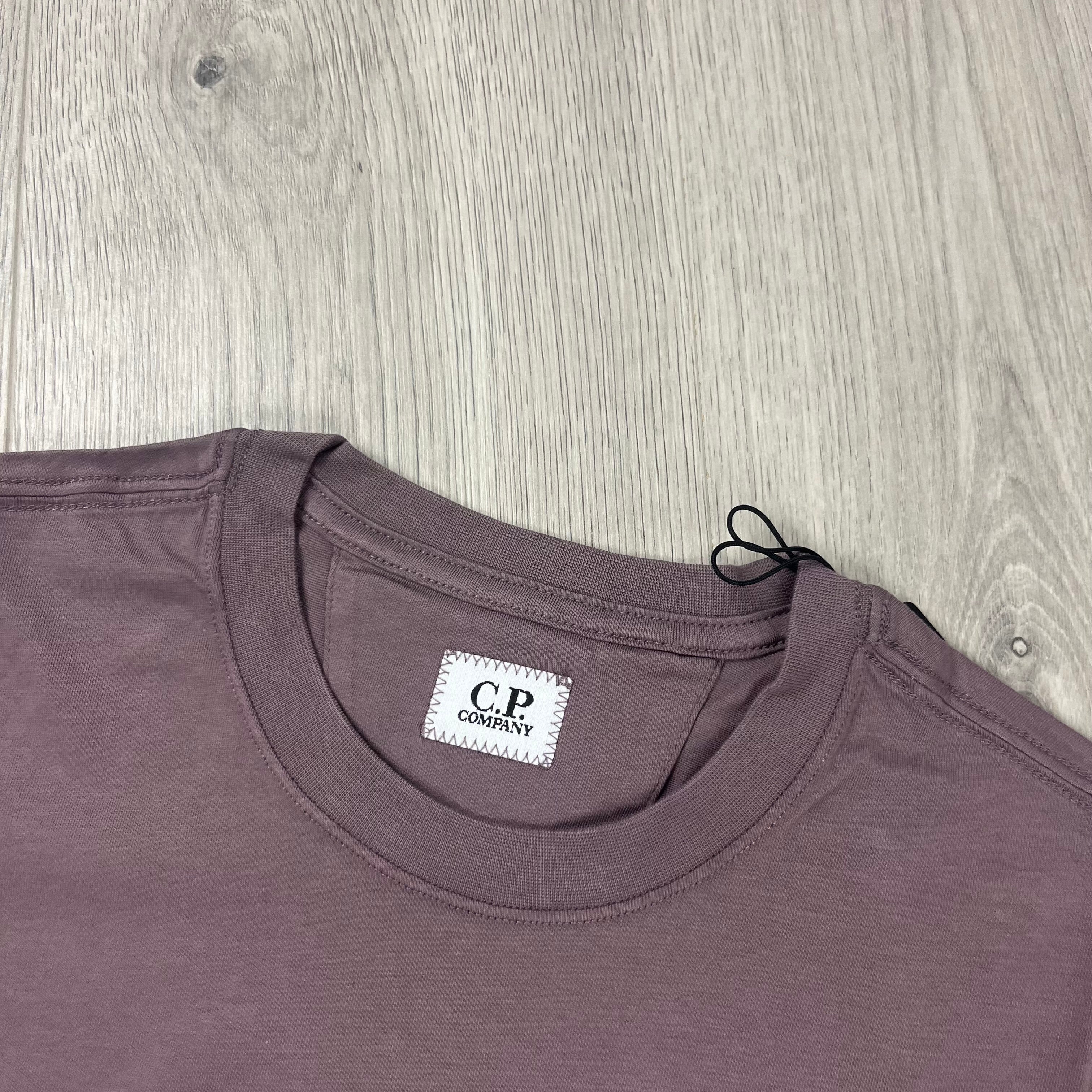 CP Company Stamp Logo T-shirt in Purple Dove. On sale at Open Attire.