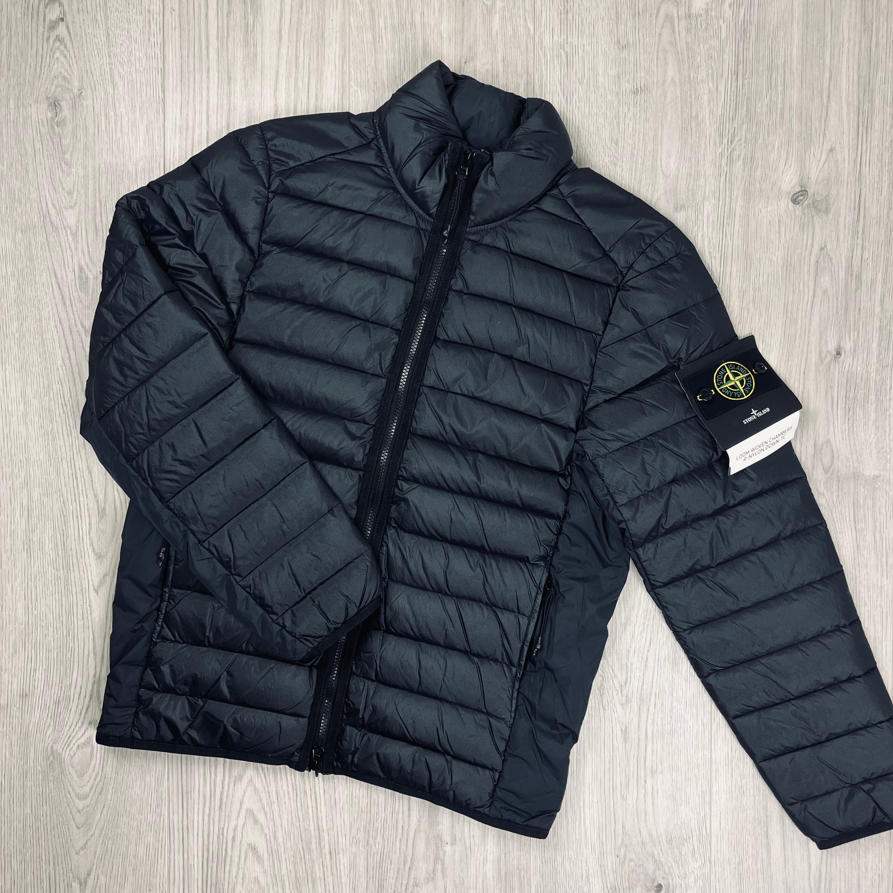 Stone Island Loom Woven Down Jacket in Black. On sale at Open Attire.