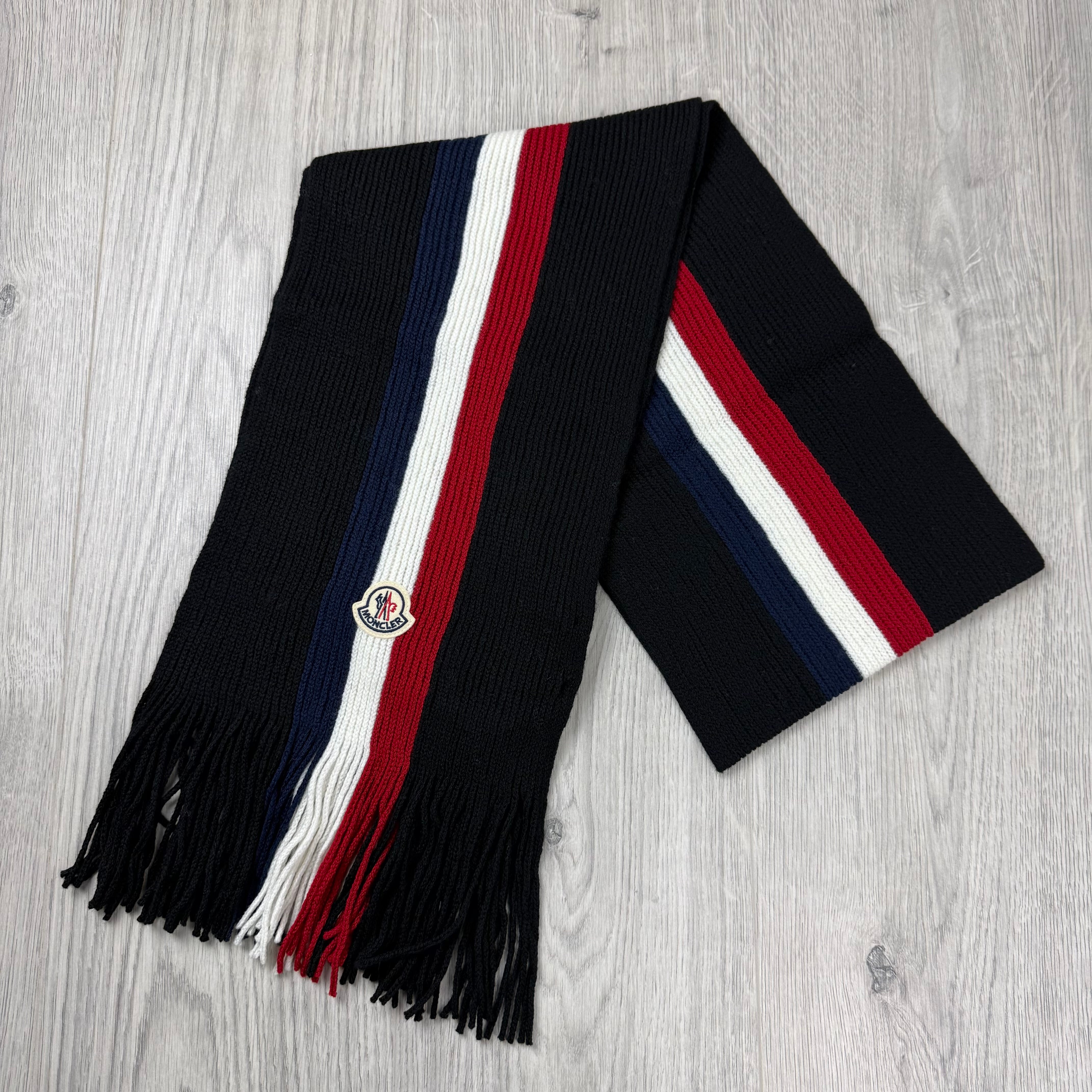 Moncler Tricolour Wool Scarf - Black