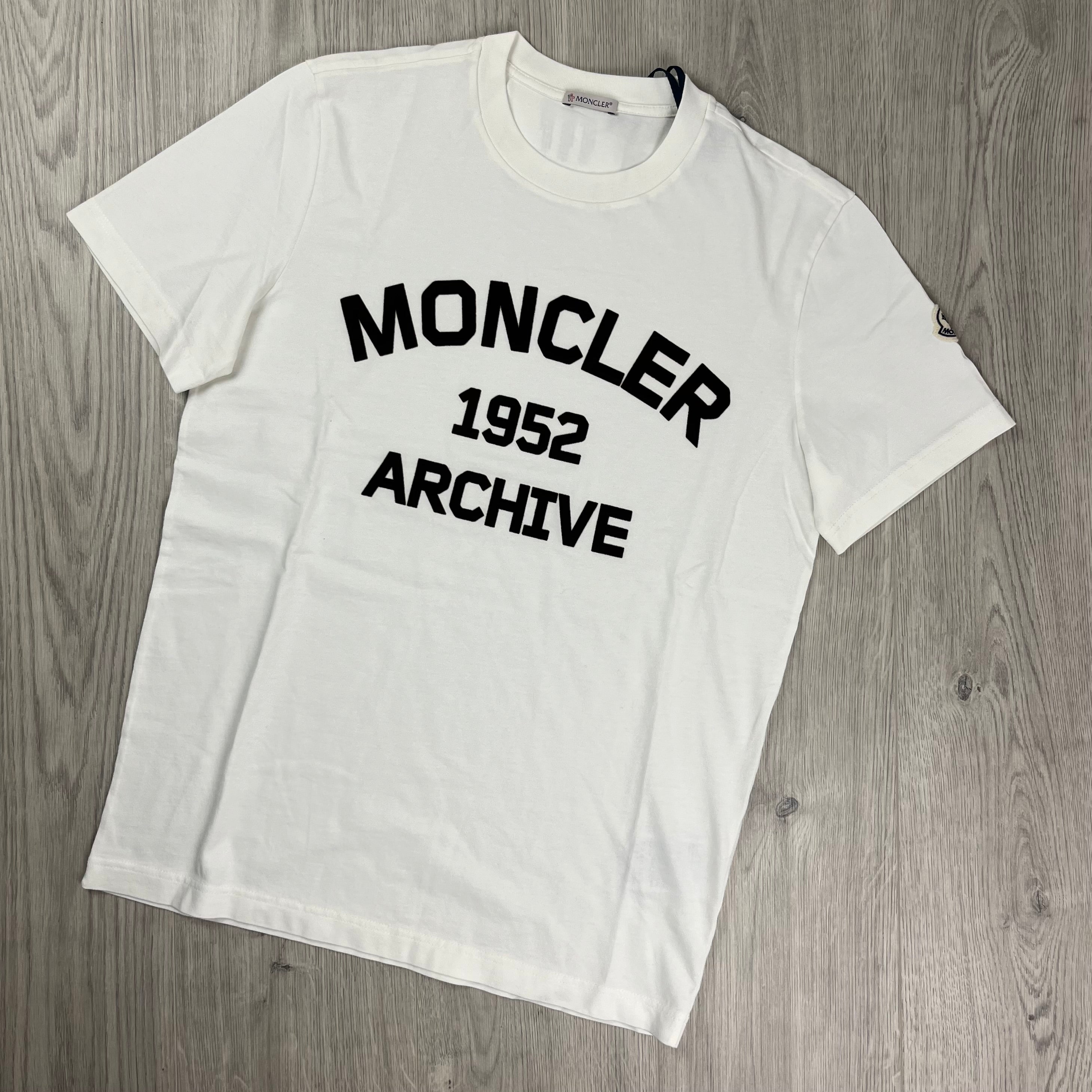 Moncler Archive T-Shirt in White. On sale at Open Attire.