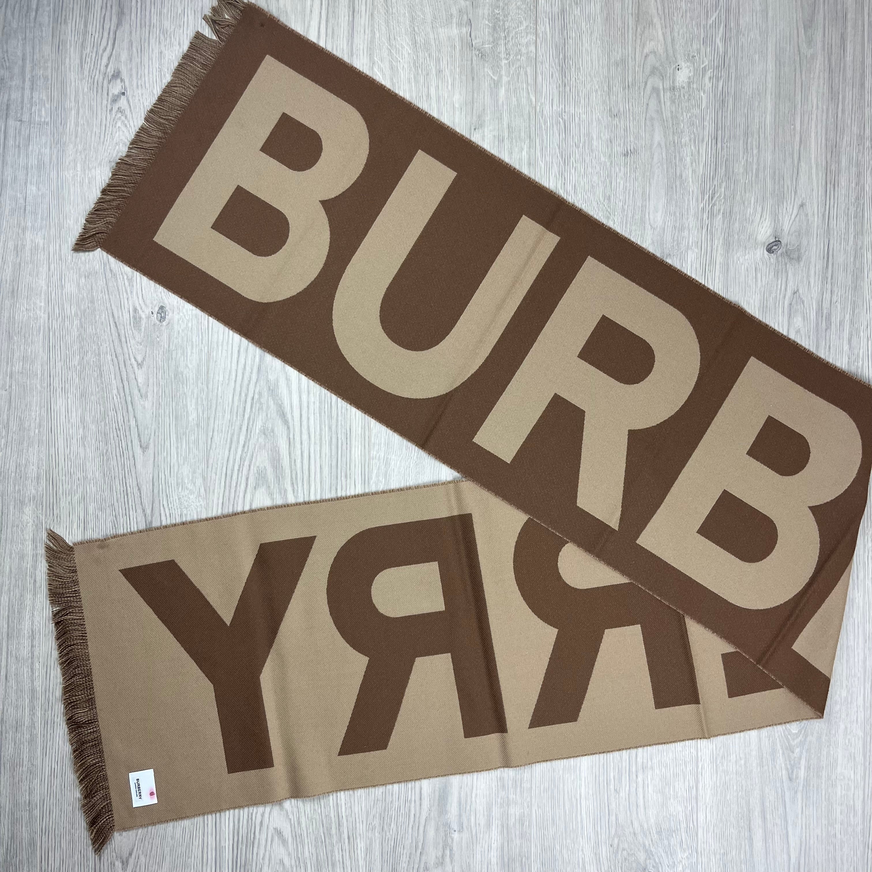 Burberry Wool Scarf in Birch Brown. On sale at Open Attire.