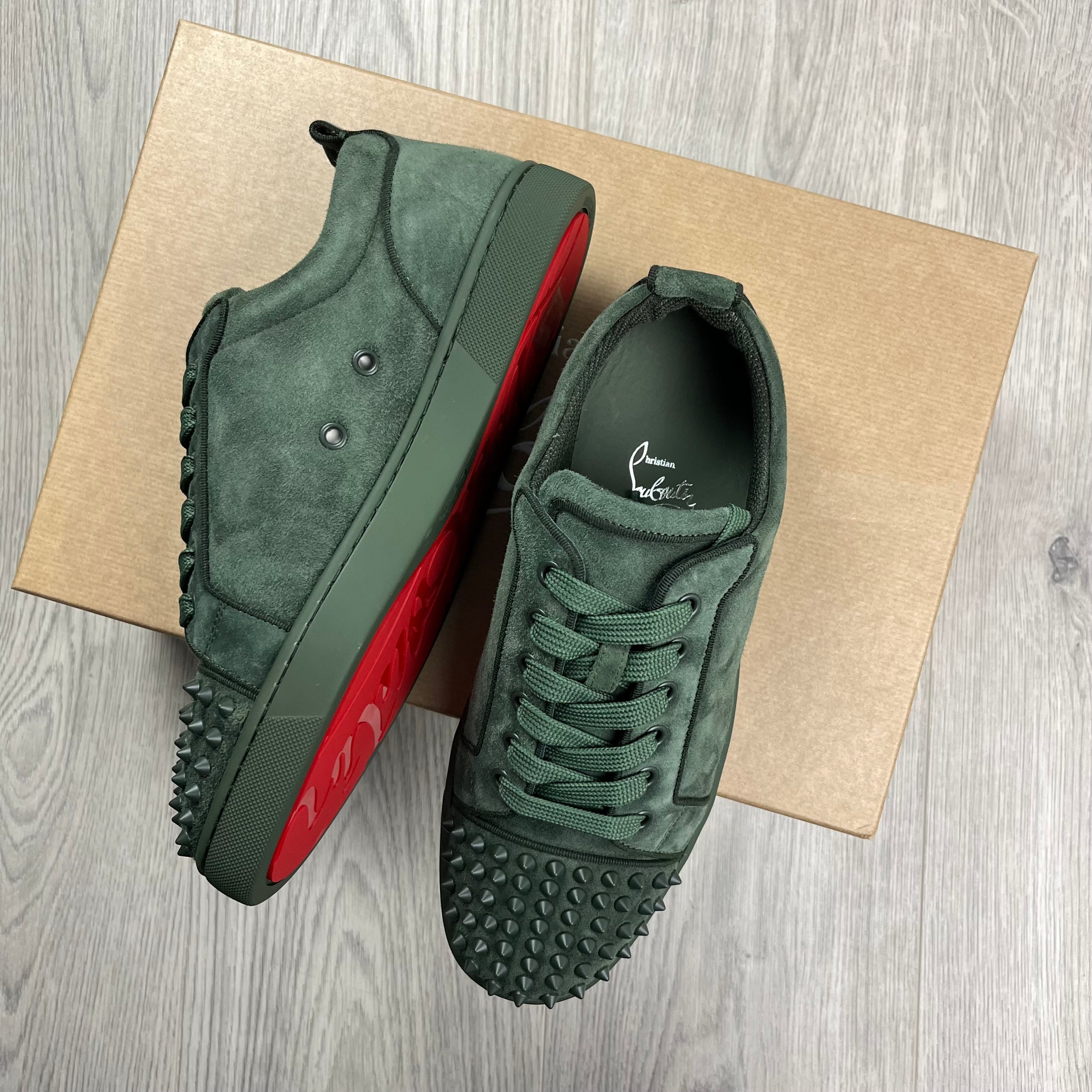 Christian Louboutin Louis Junior Sneakers in Tennessee Khaki. On sale at Open Attire.