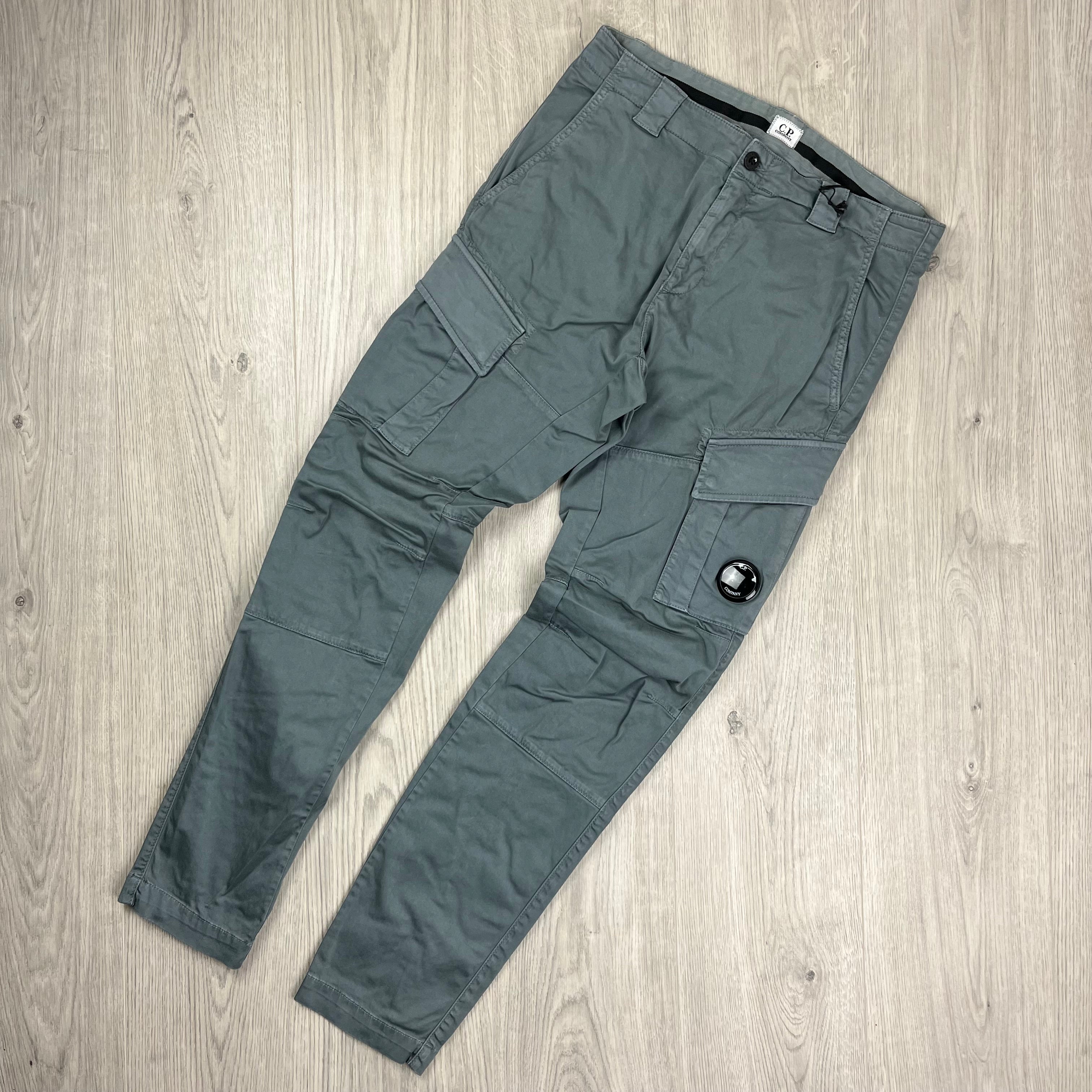 CP Company Stretch Sateen Cargo Trousers in Stormy Weather. On sale at Open Attire.