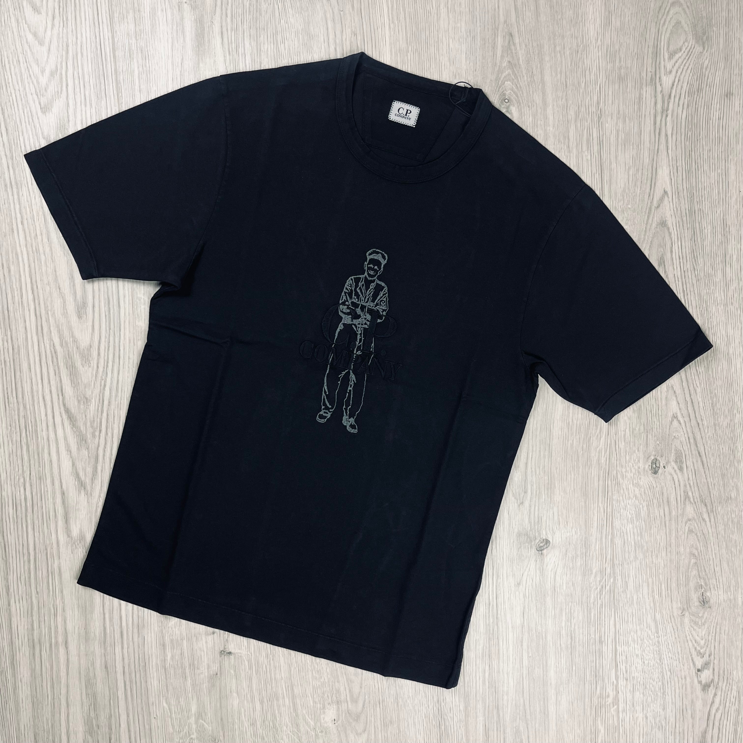 CP Company 1020 Embroidered T-Shirt in Black. On sale at Open Attire.
