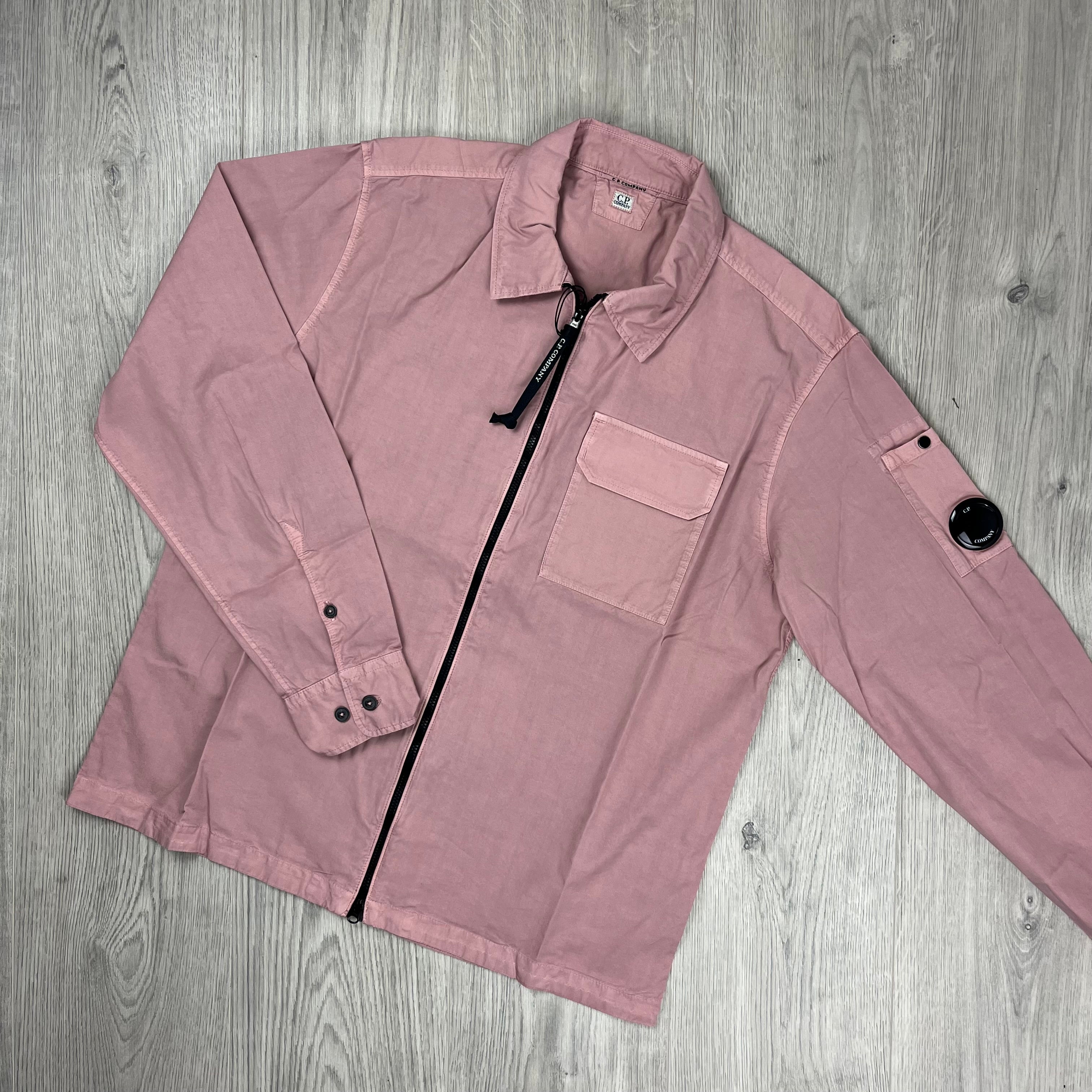 CP Company Gabardine Zip Overshirt in Misty Rose. On sale at Open Attire.