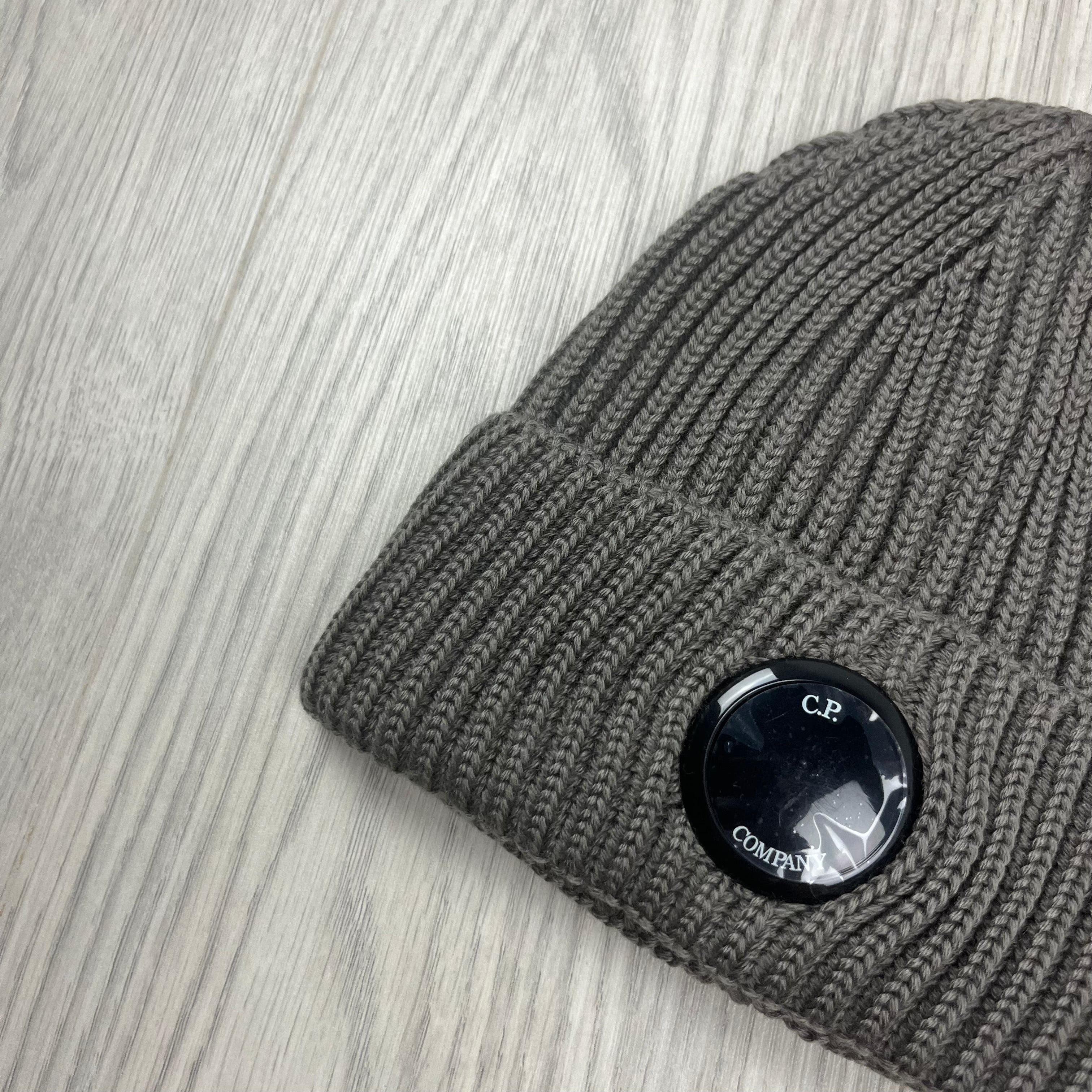 CP Company Merino Wool Lens Beanie in Walnut Beige. On sale at Open Attire.