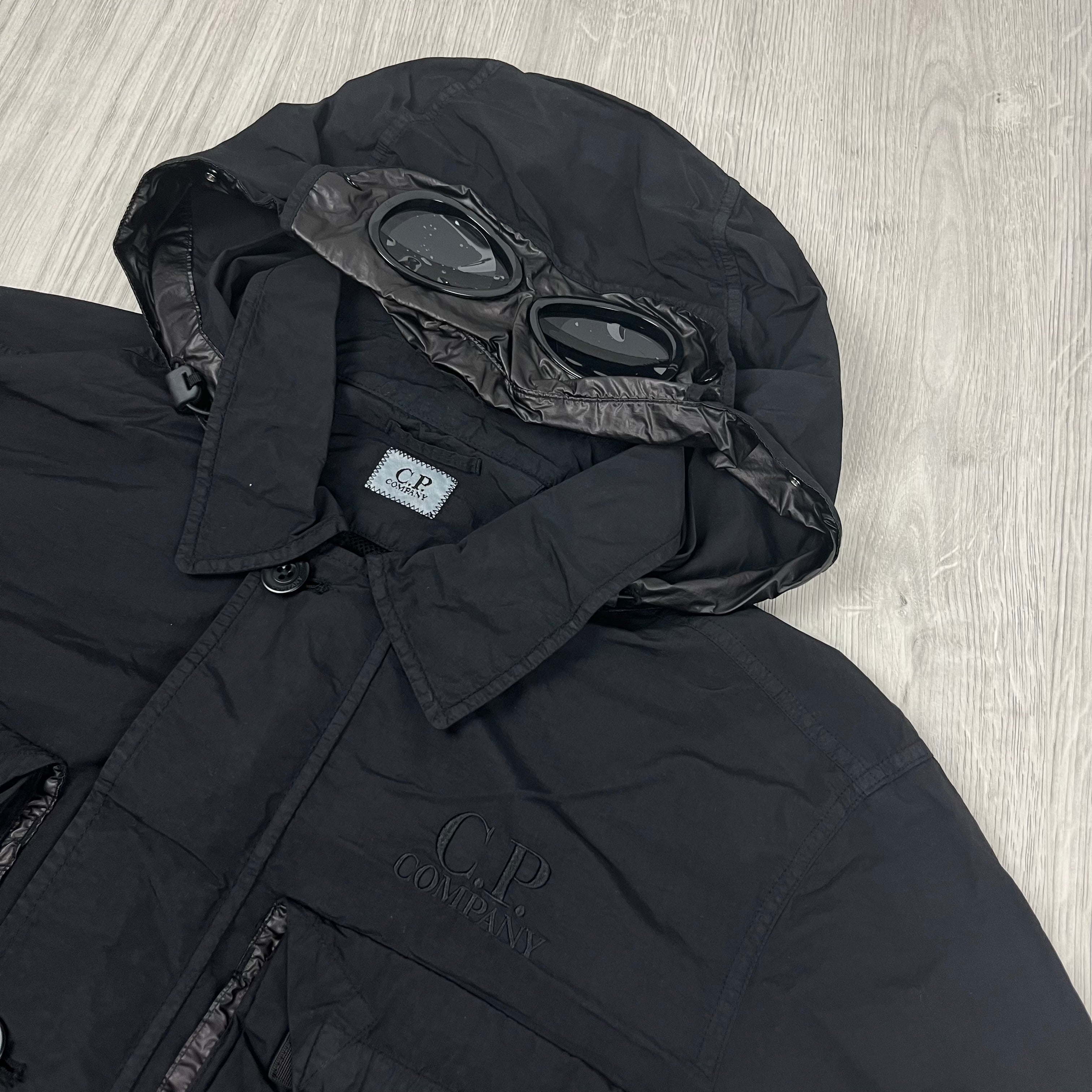 Men's CP Company Flatt Nylon Goggle Overshirt in Black. On sale at Open Attire.
