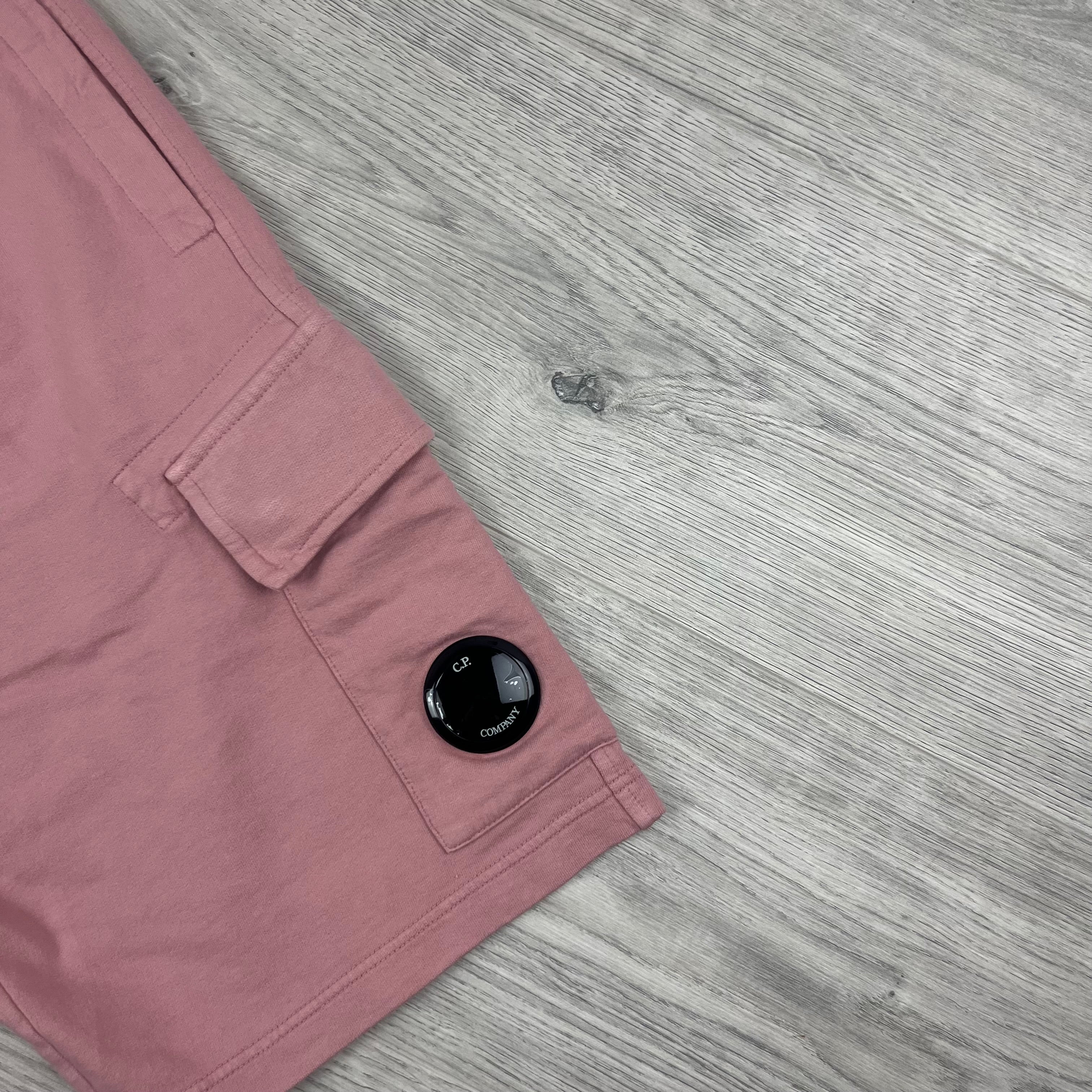 CP Company Light Fleece Jersey Shorts in Pale Mauve. On sale at Open Attire.