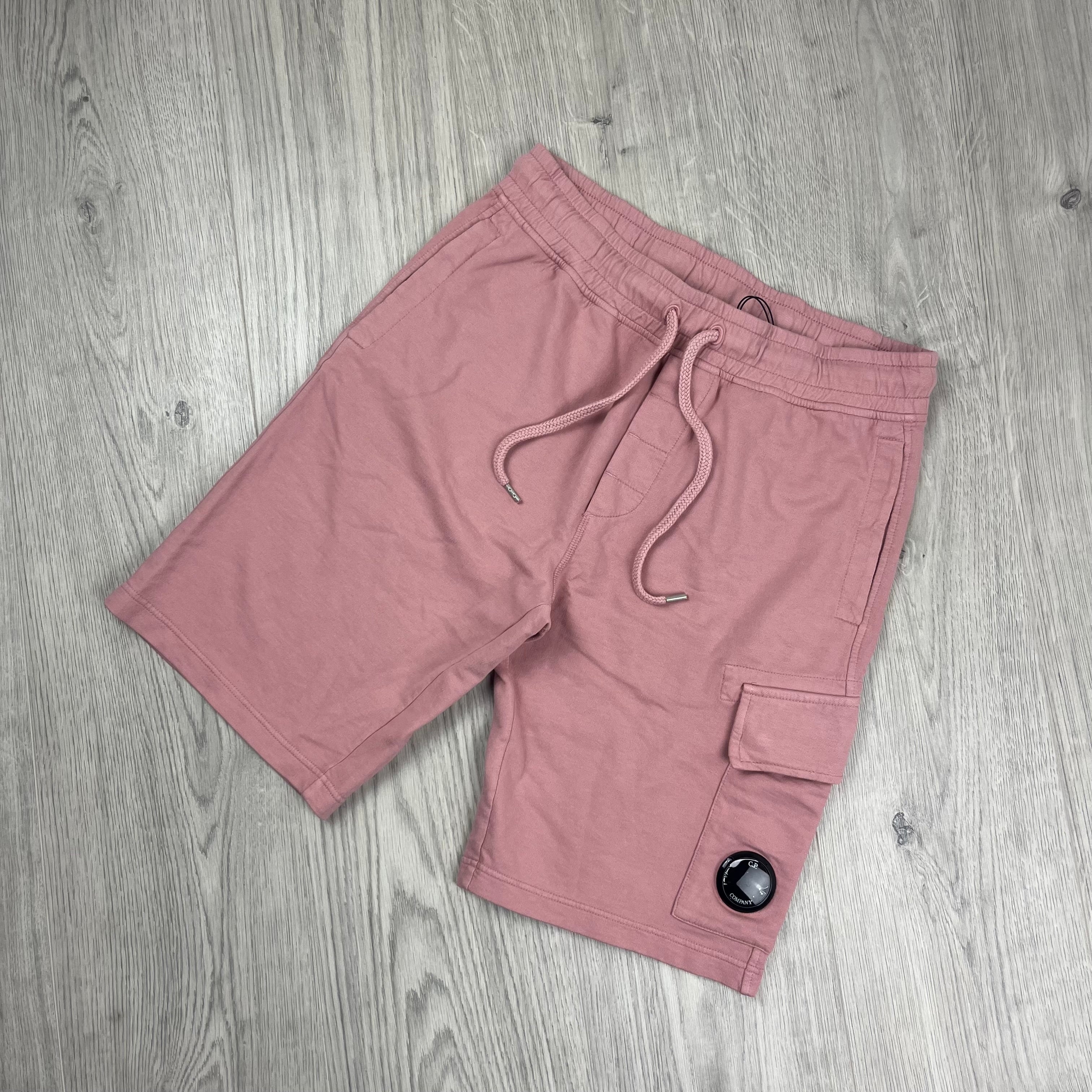 CP Company Light Fleece Jersey Shorts in Pale Mauve. On sale at Open Attire.