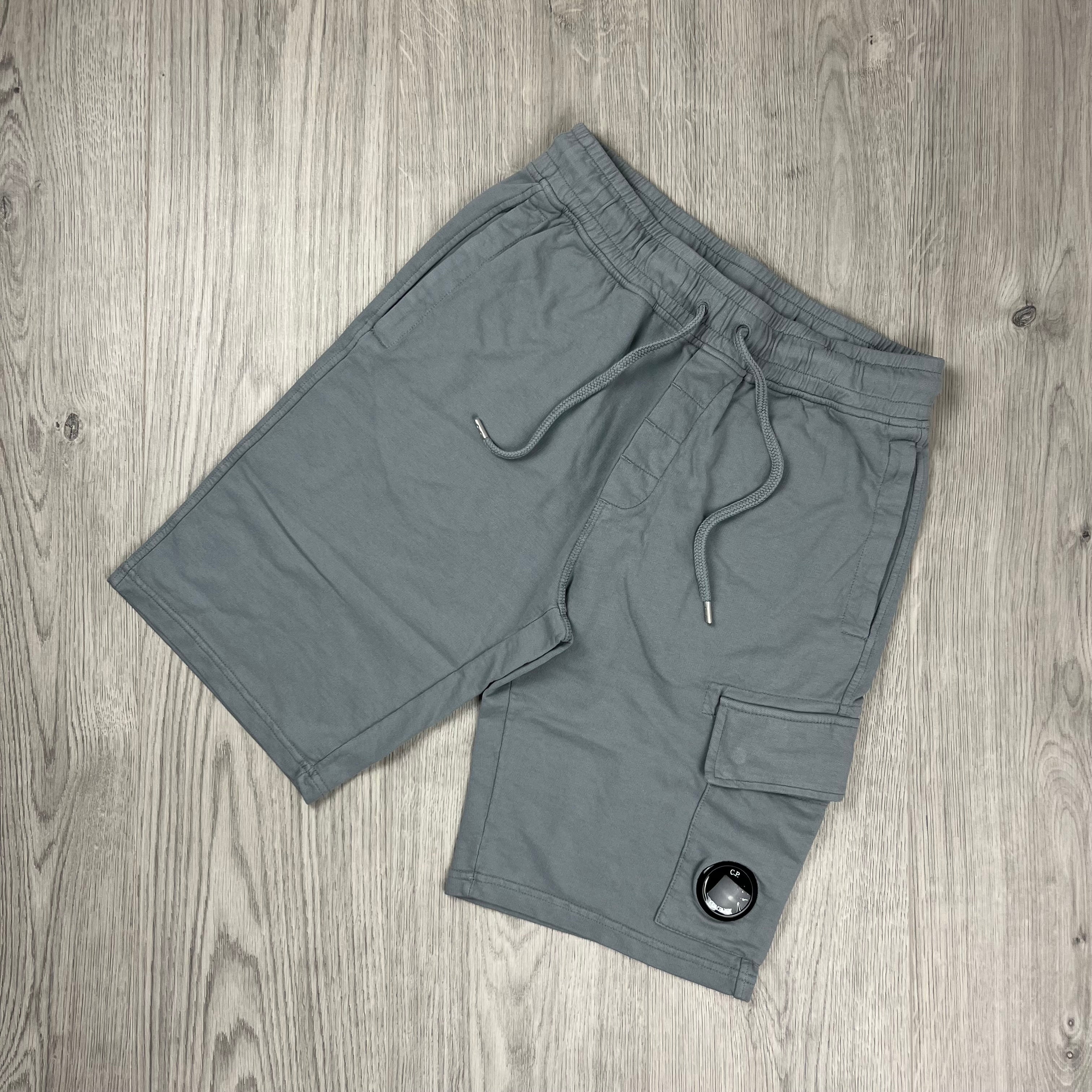 CP Company Light Fleece Jersey Shorts in Shadow Grey. On sale at Open Attire.