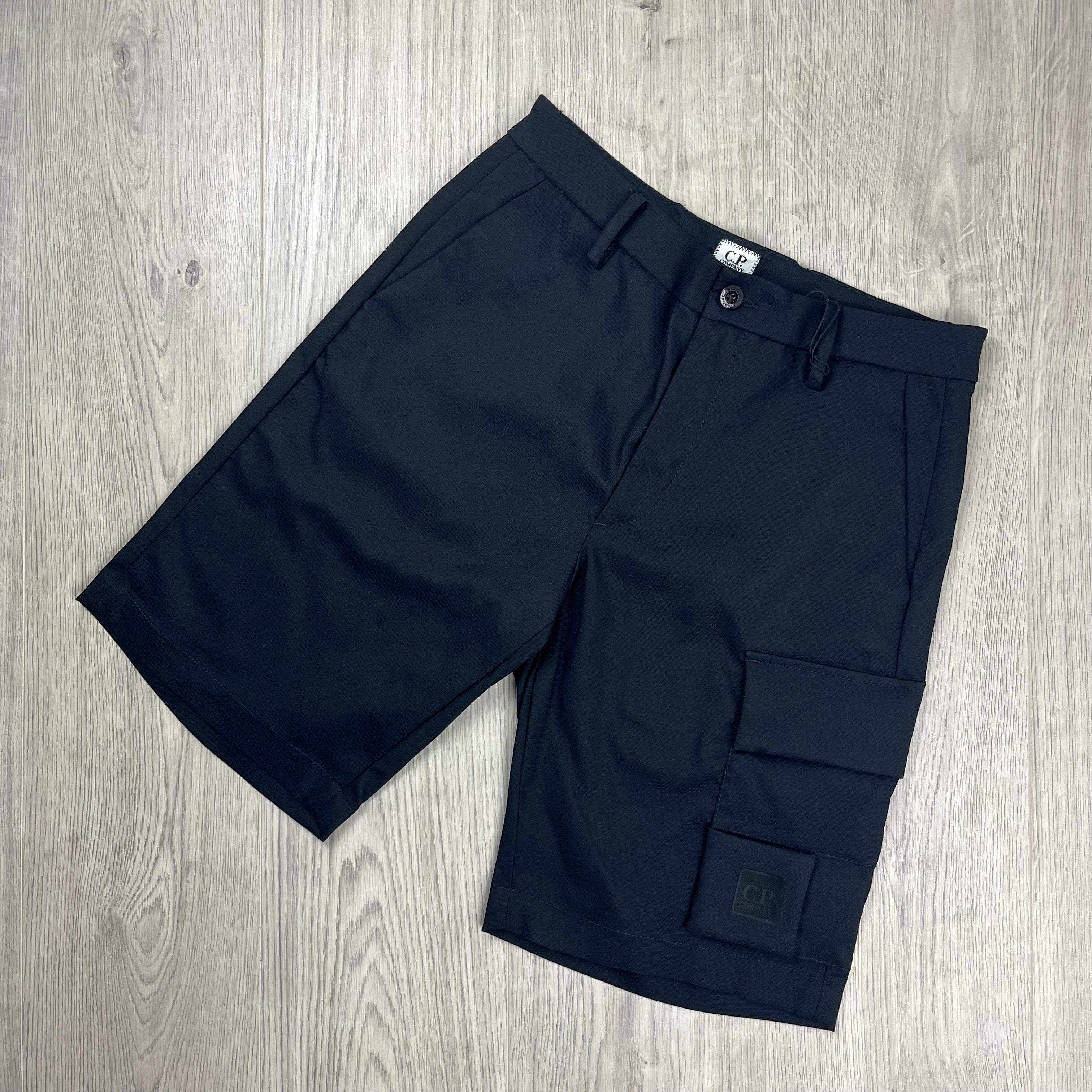 CP Company Metropolis Series Technical Panama Cargo Shorts in Black. On sale at Open Attire.